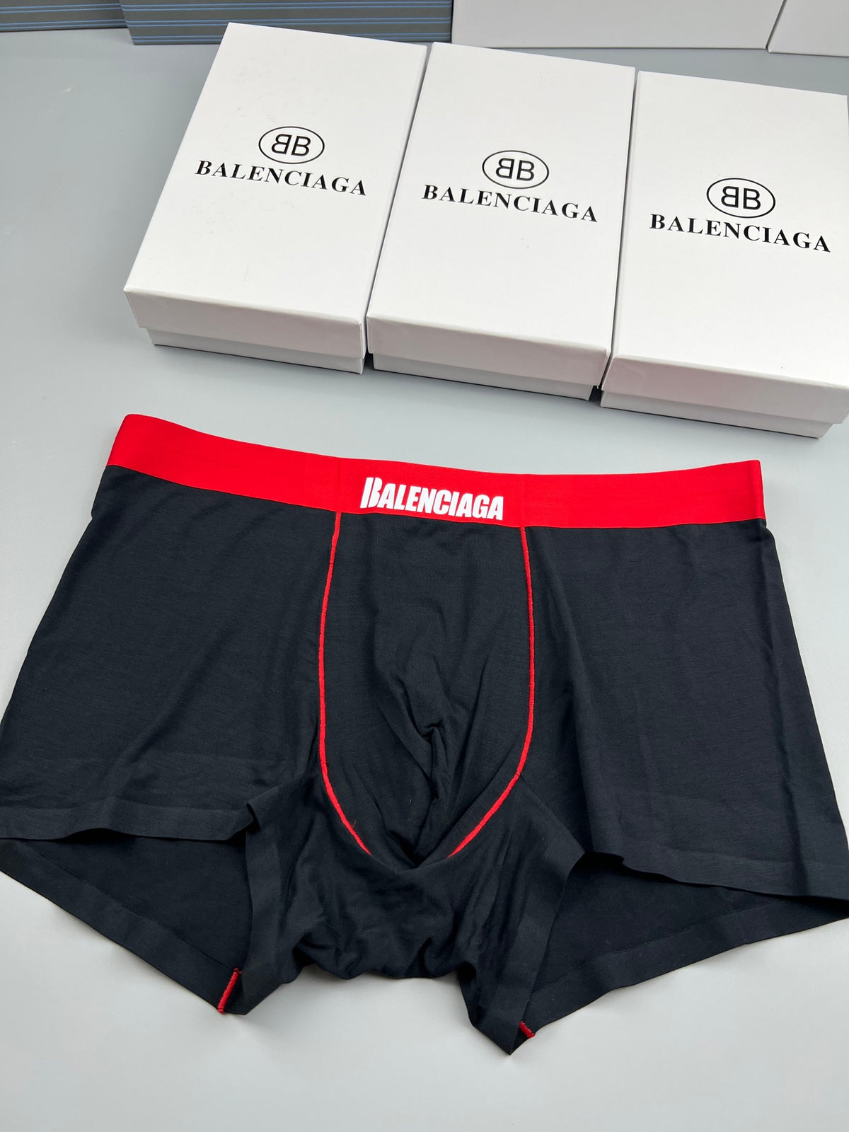 Balenciaga Black Red Contrast Waist Seam Boxer Briefs, image 1