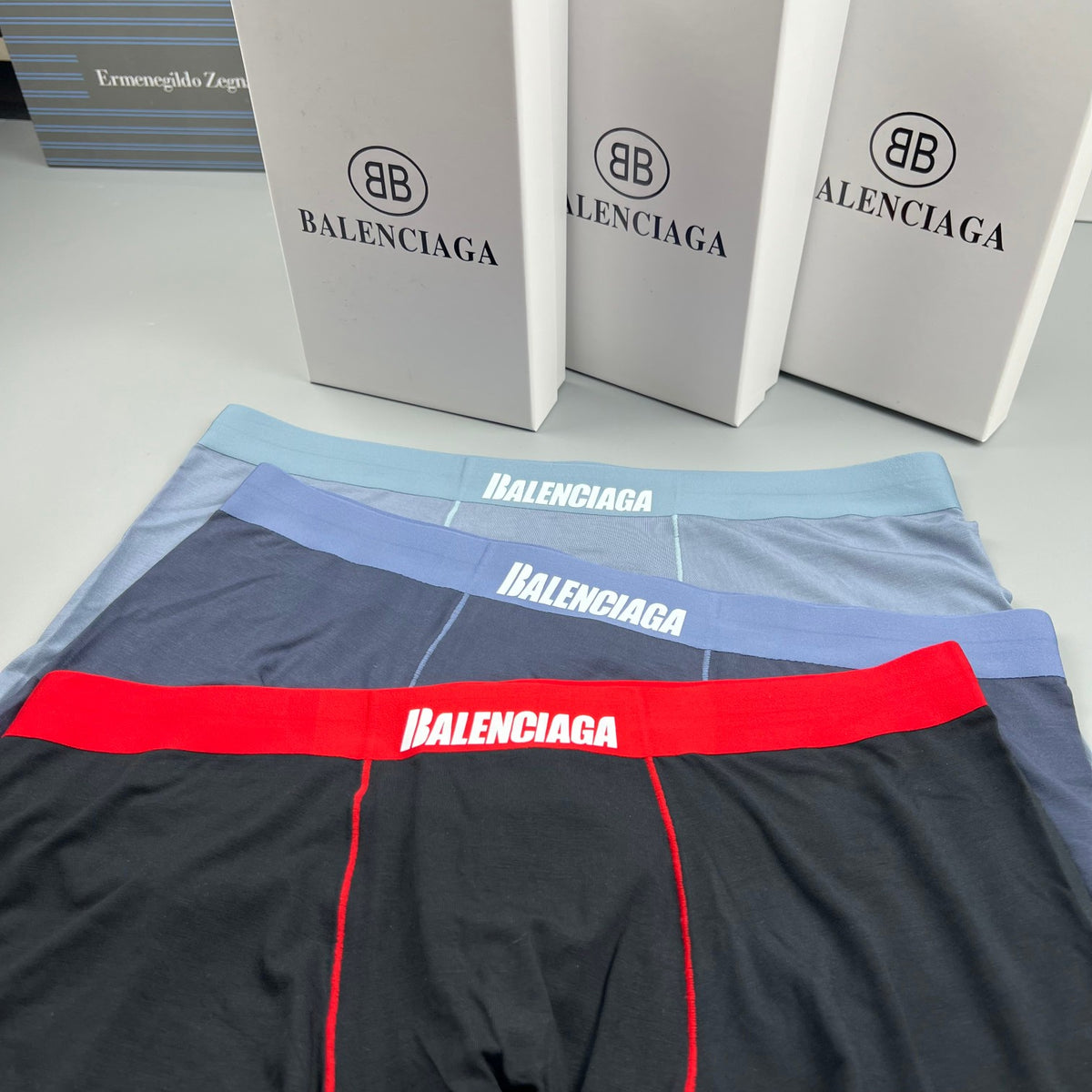 Balenciaga Black Red Contrast Waist Seam Boxer Briefs, image 5