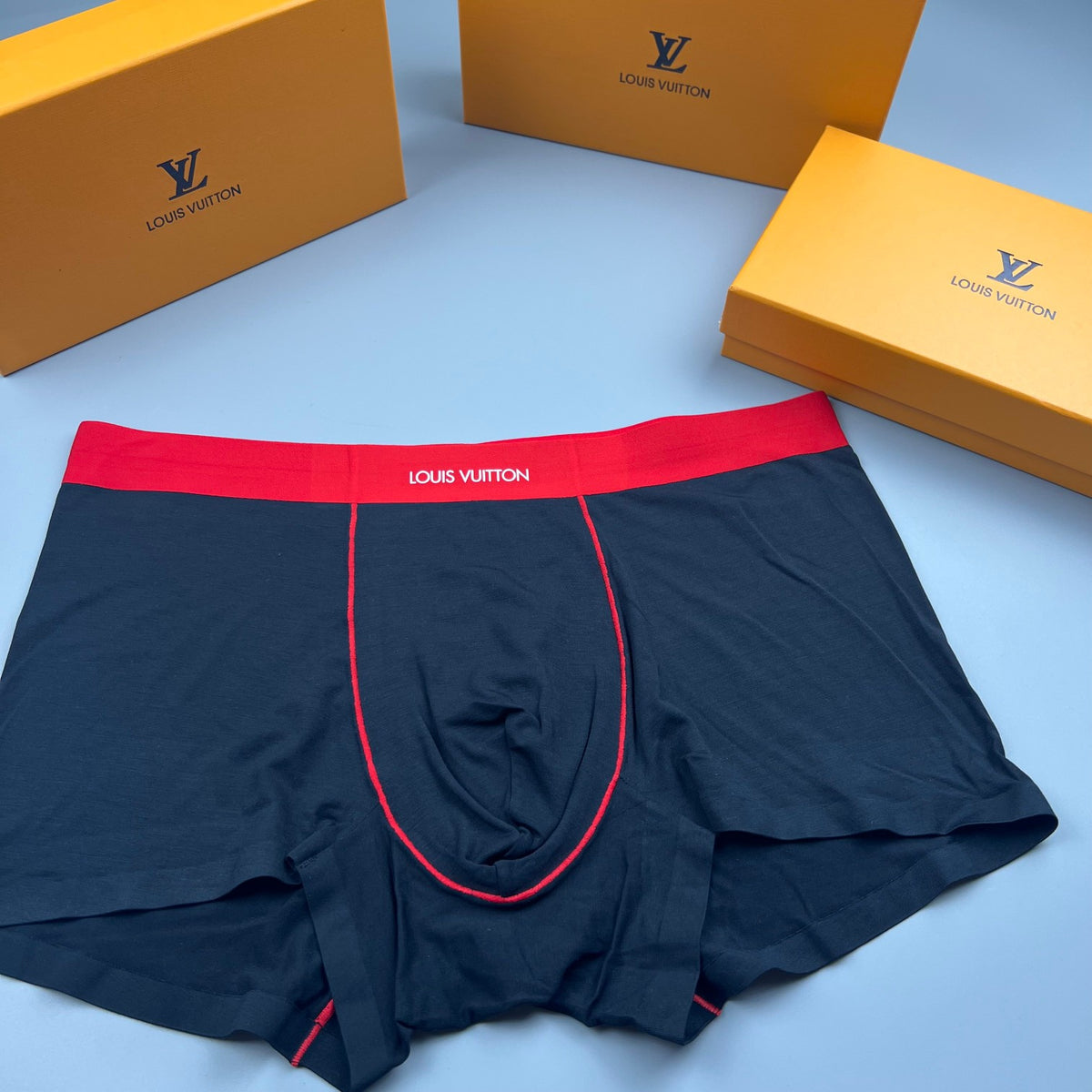 Louis Vuitton Navy Red Contrast Front Seam Boxer Briefs, image 1
