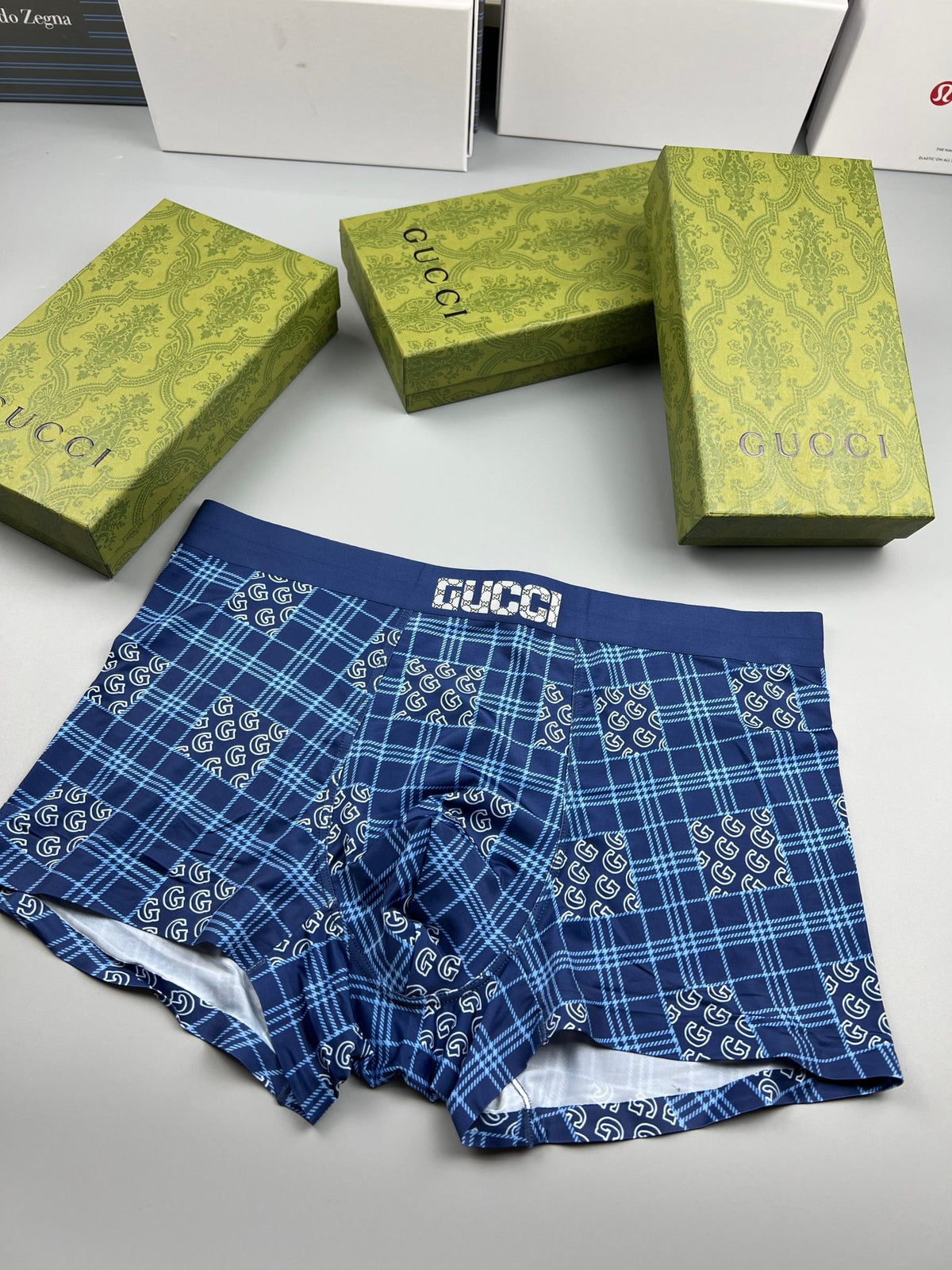 Gucci Grey Plaid Contrast Hem Boxer Briefs, image 2