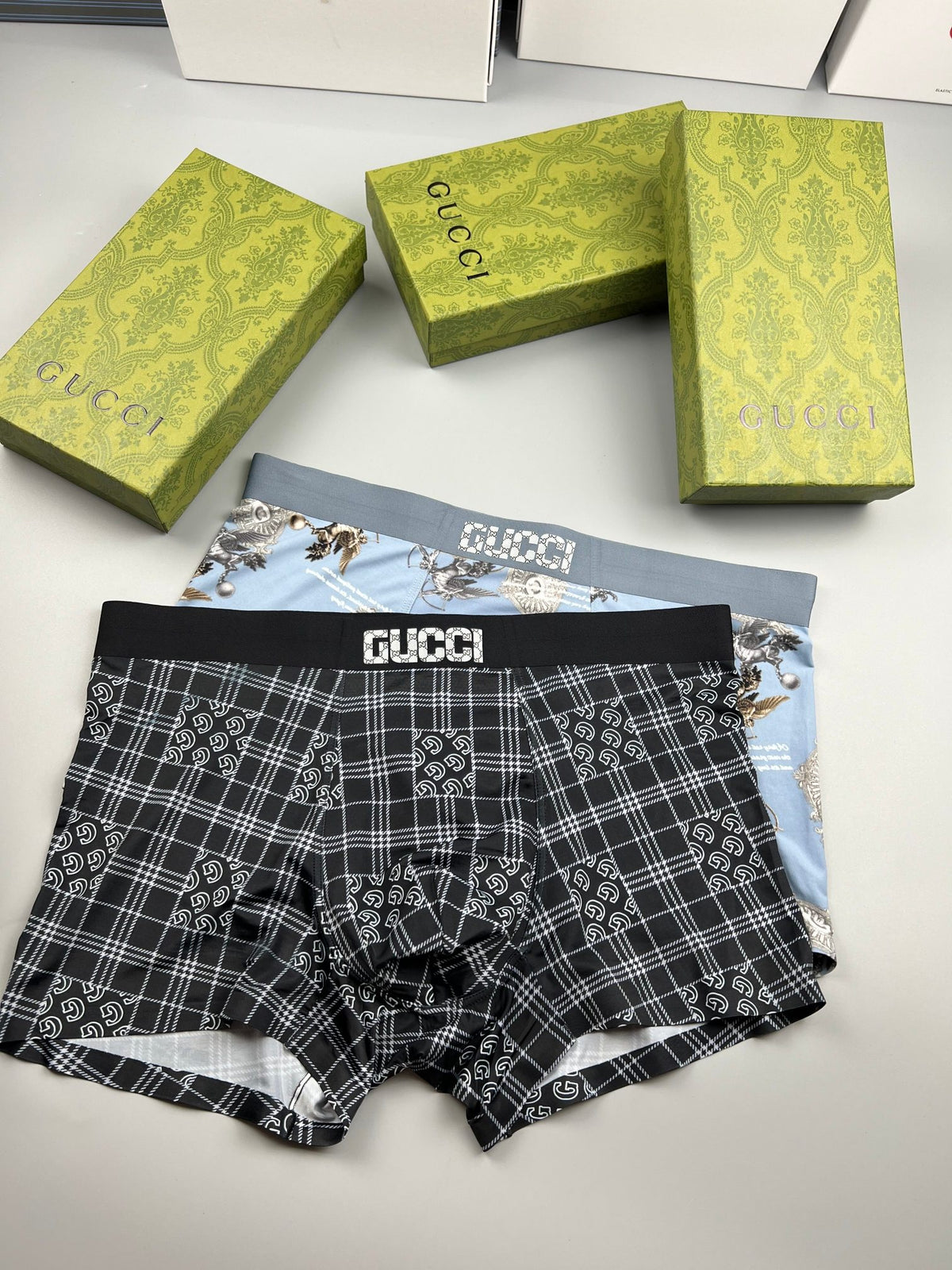 Gucci Grey Plaid Contrast Hem Boxer Briefs, image 4