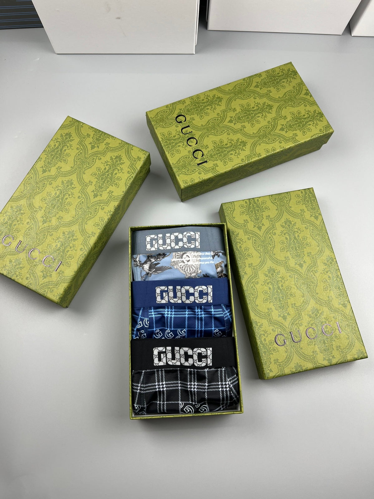 Gucci Grey Plaid Contrast Hem Boxer Briefs, image 9