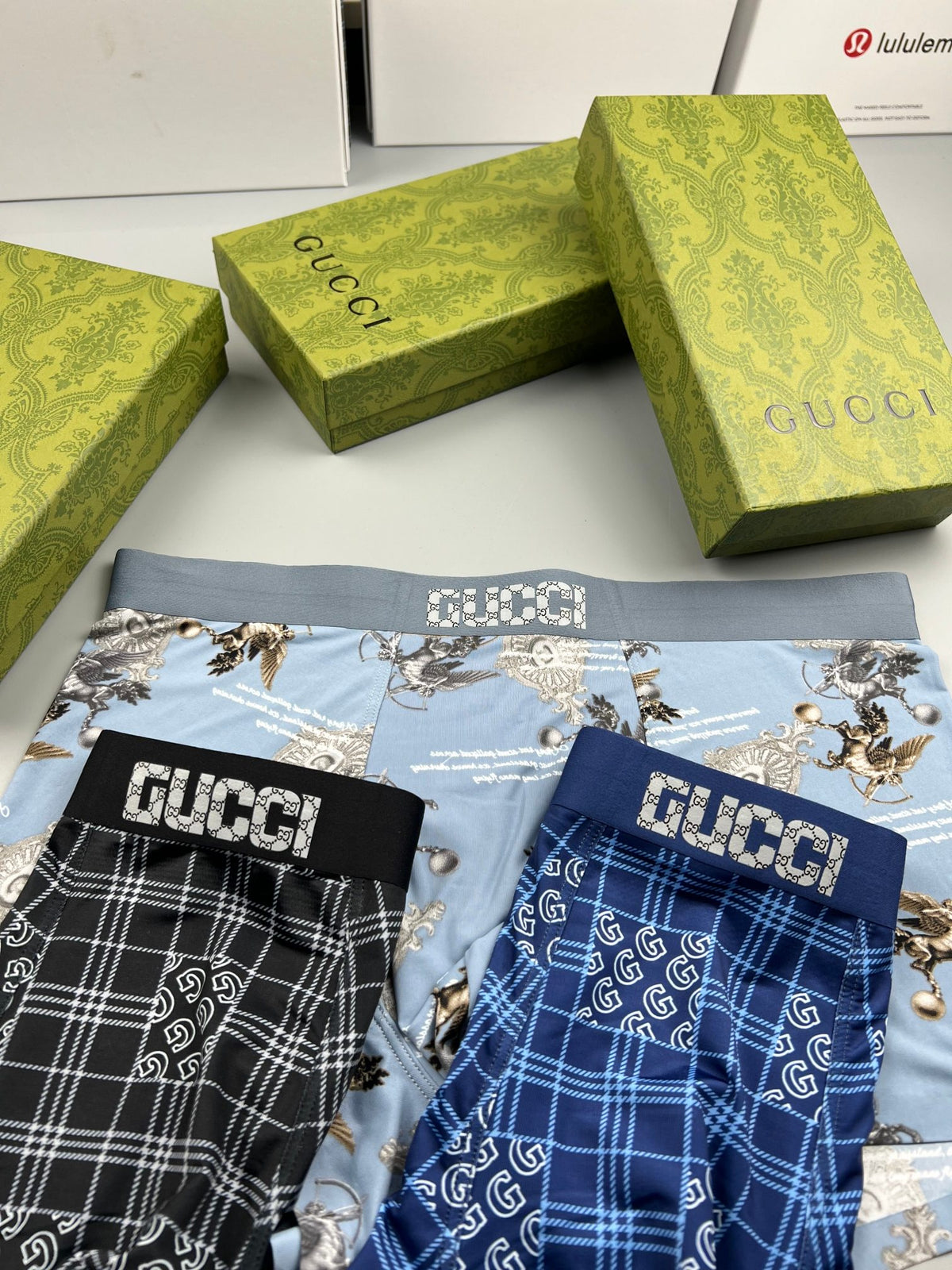 Gucci Grey Plaid Contrast Hem Boxer Briefs, image 7