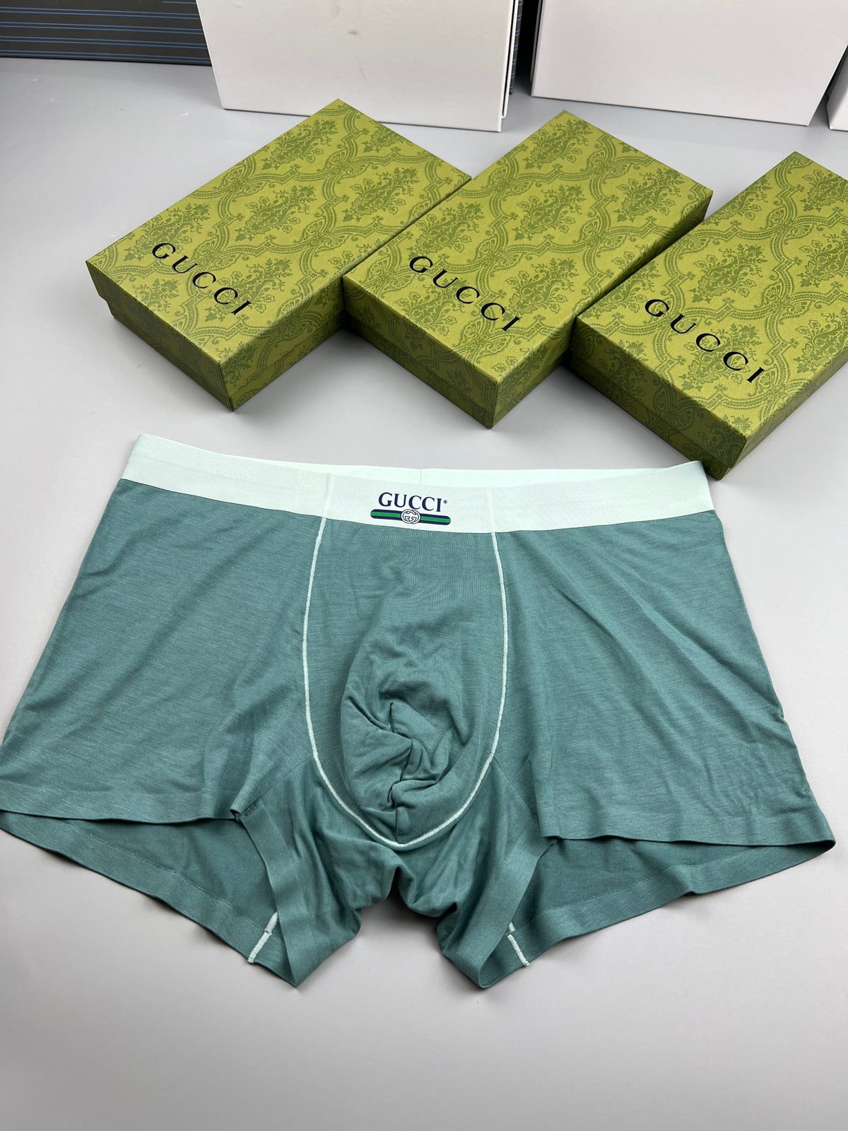 Gucci Green Plain Small Waist Lettering Boxer Briefs, image 1