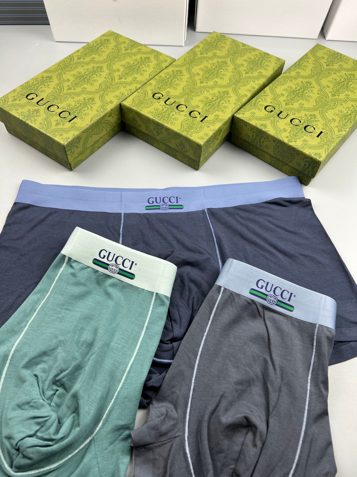 Gucci Green Plain Small Waist Lettering Boxer Briefs, image 6