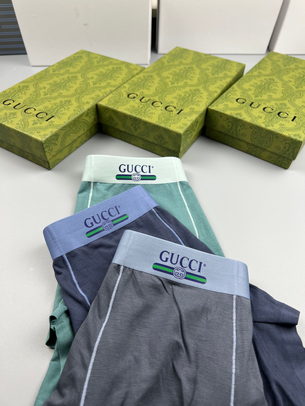 Gucci Green Plain Small Waist Lettering Boxer Briefs, image 7