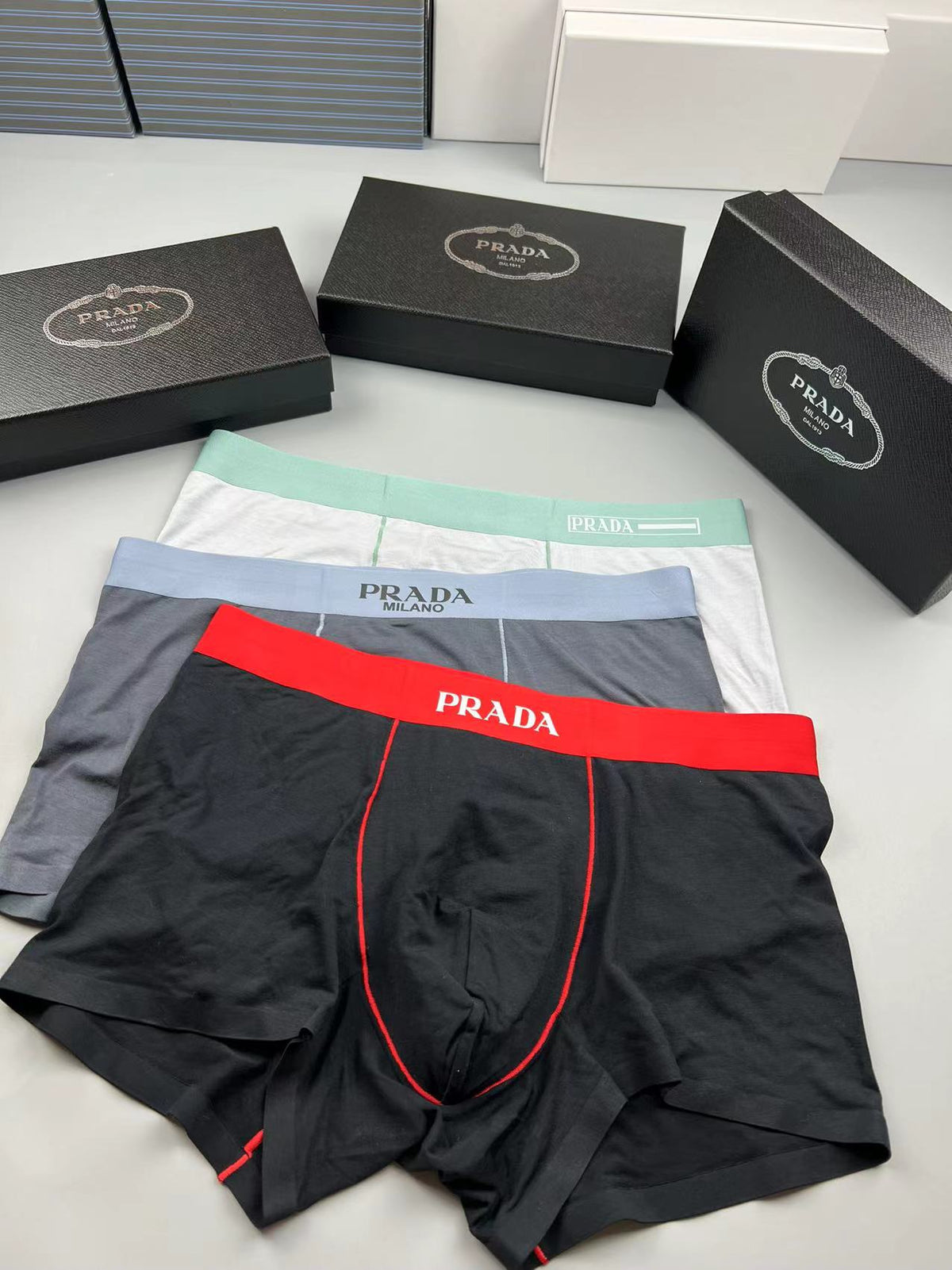 Prada Black Red Waist Contrast Seam Boxer Briefs, image 5