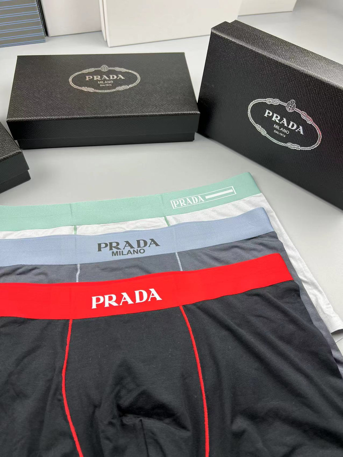 Prada Black Red Waist Contrast Seam Boxer Briefs, image 6