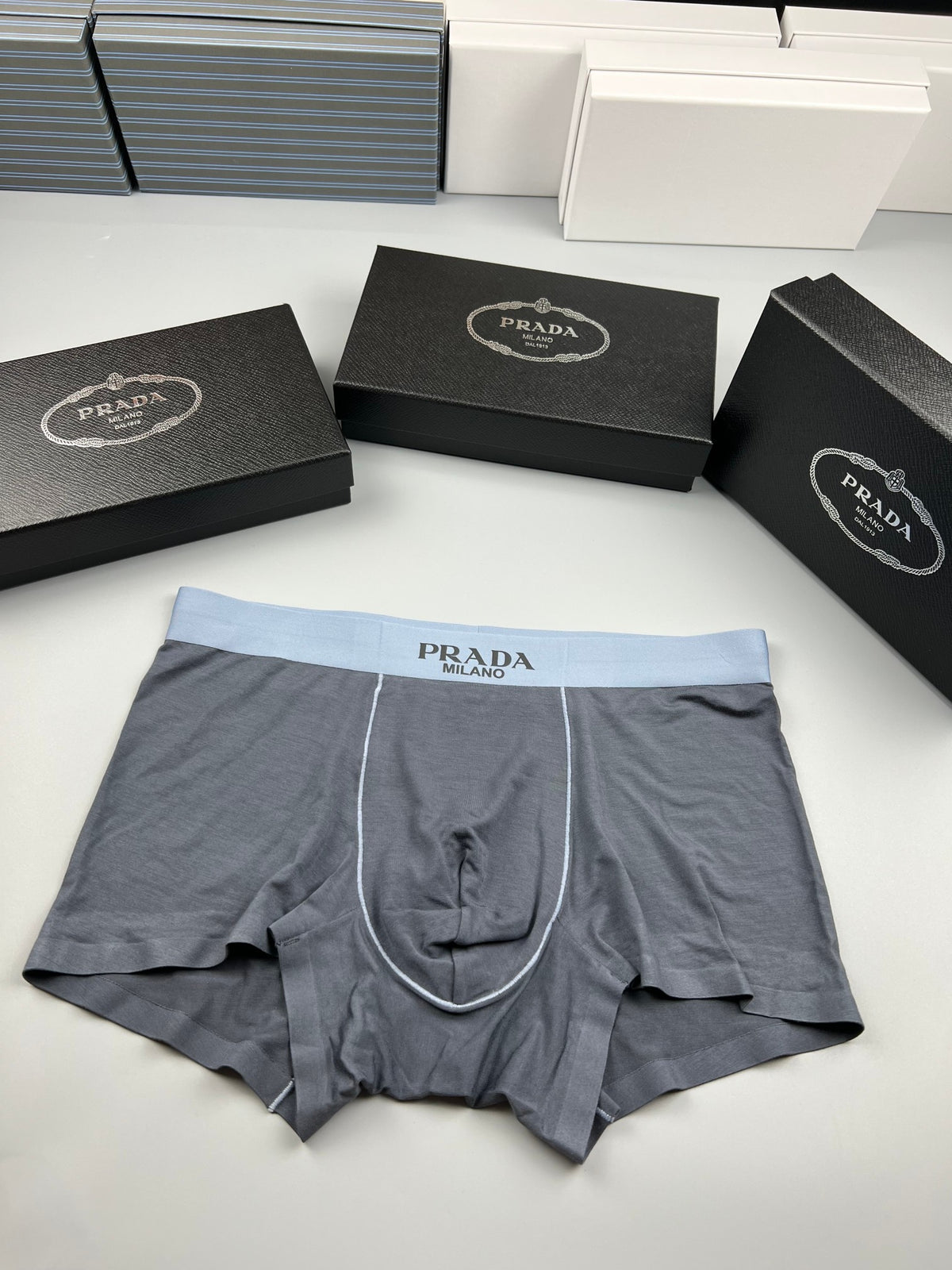 Prada Black Red Waist Contrast Seam Boxer Briefs, image 2