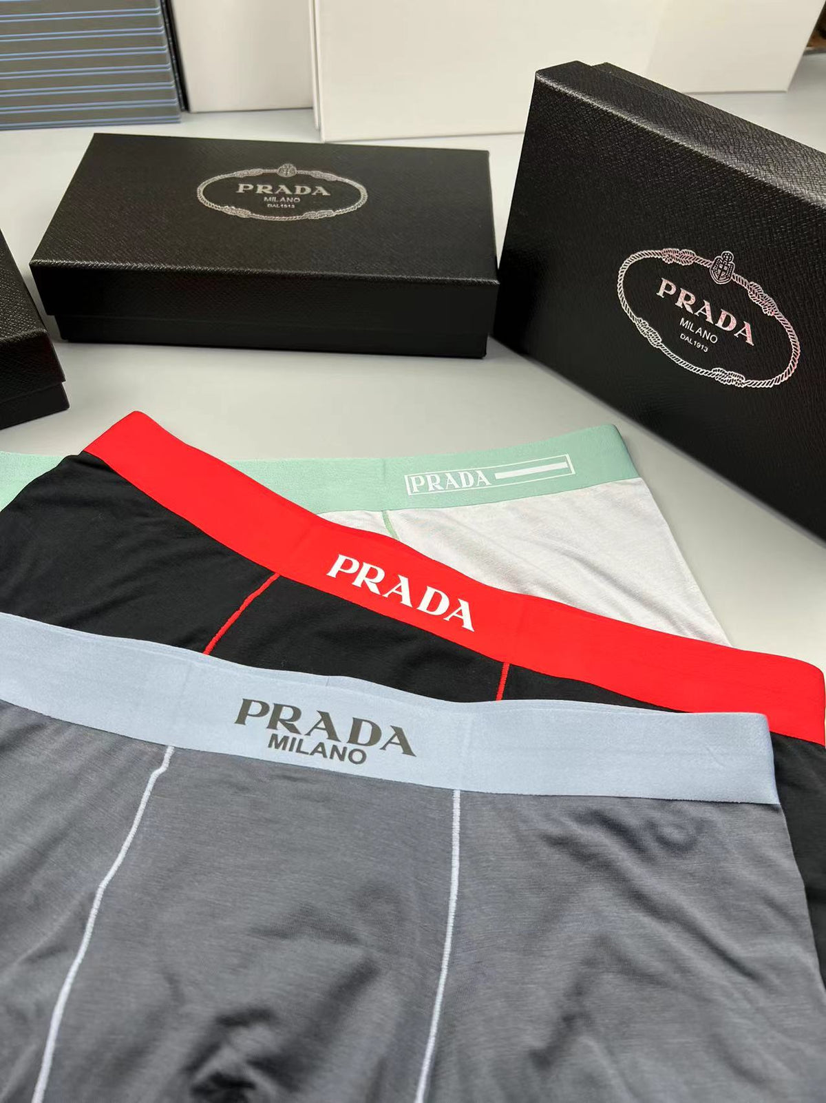 Prada Black Red Waist Contrast Seam Boxer Briefs, image 7