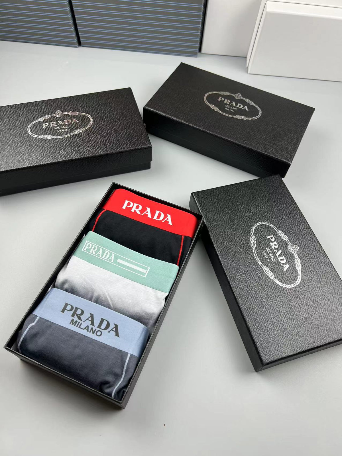 Prada Black Red Waist Contrast Seam Boxer Briefs, image 8