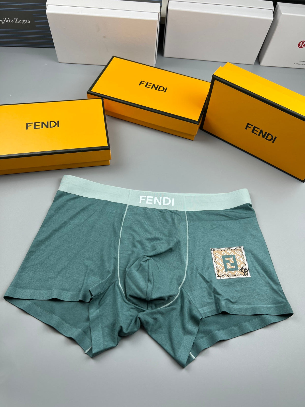 Fendi Grey Small Gold Square Letter Boxer Briefs, image 3