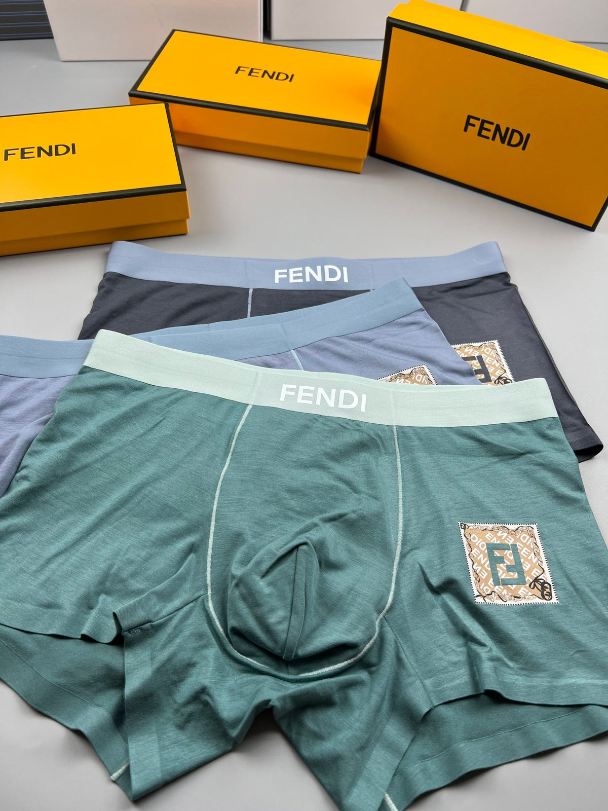 Fendi Grey Small Gold Square Letter Boxer Briefs, image 6