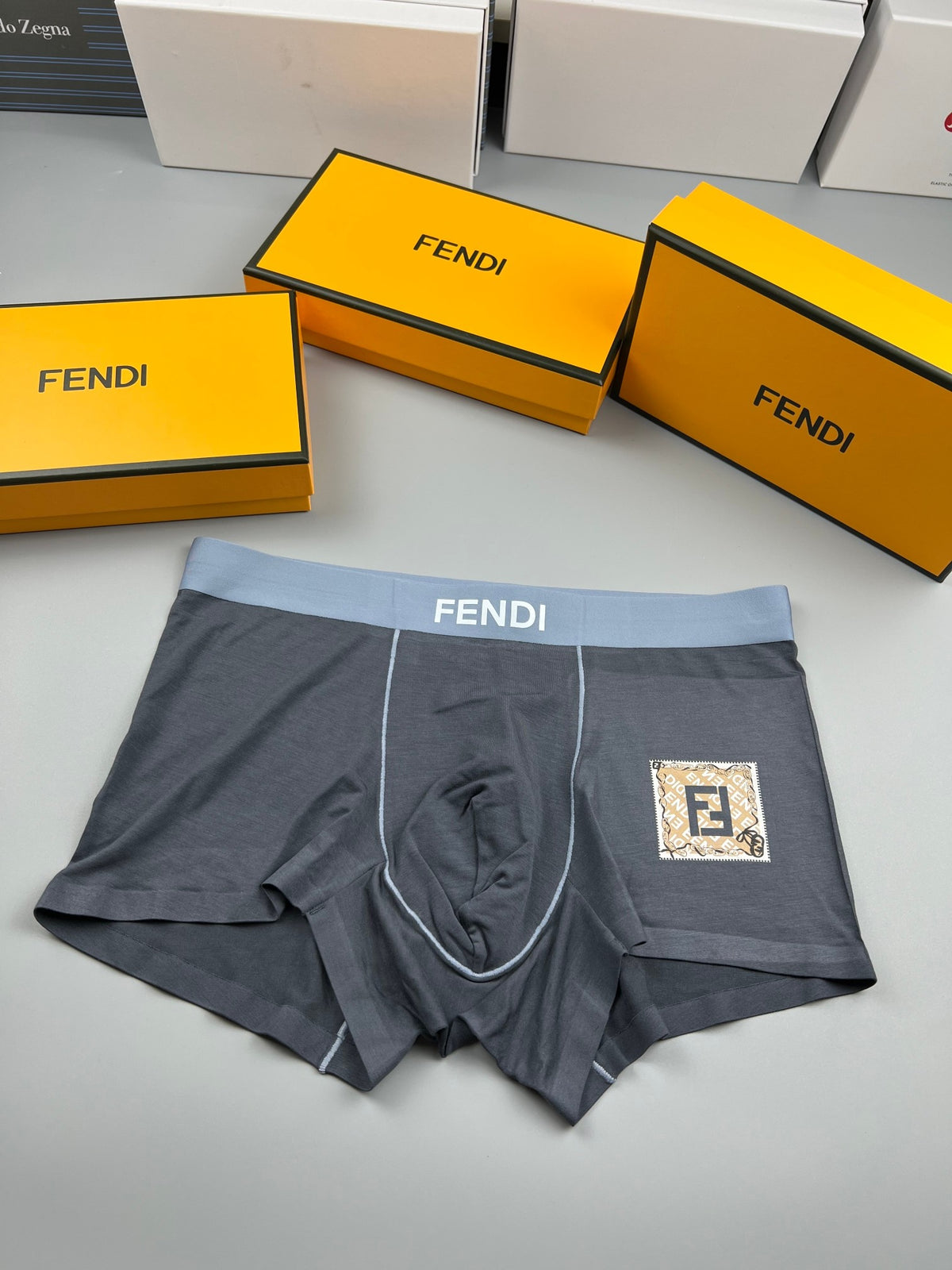 Fendi Grey Small Gold Square Letter Boxer Briefs, image 2
