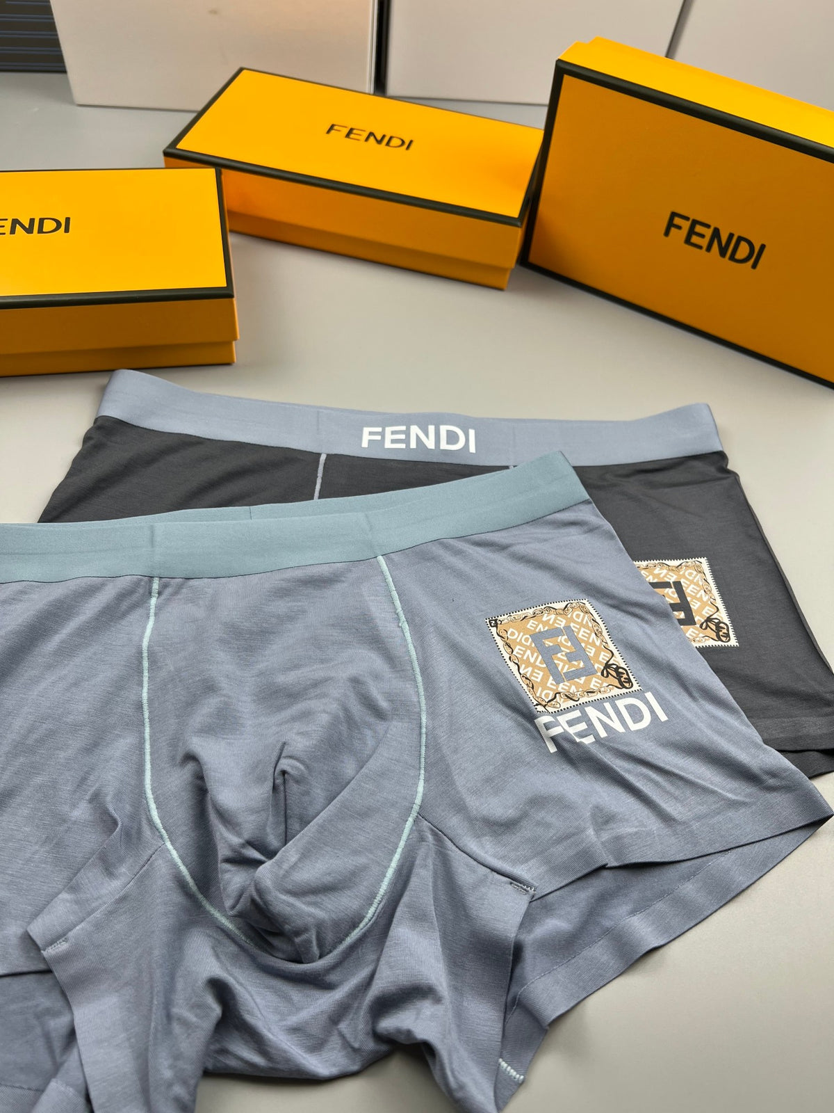 Fendi Grey Small Gold Square Letter Boxer Briefs, image 5