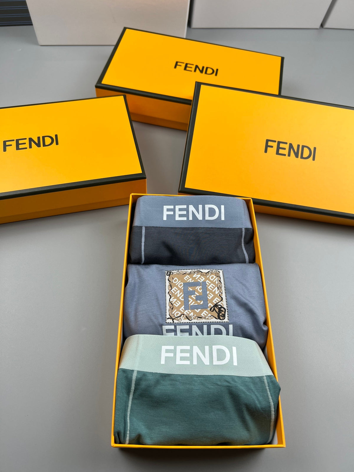 Fendi Grey Small Gold Square Letter Boxer Briefs, image 8