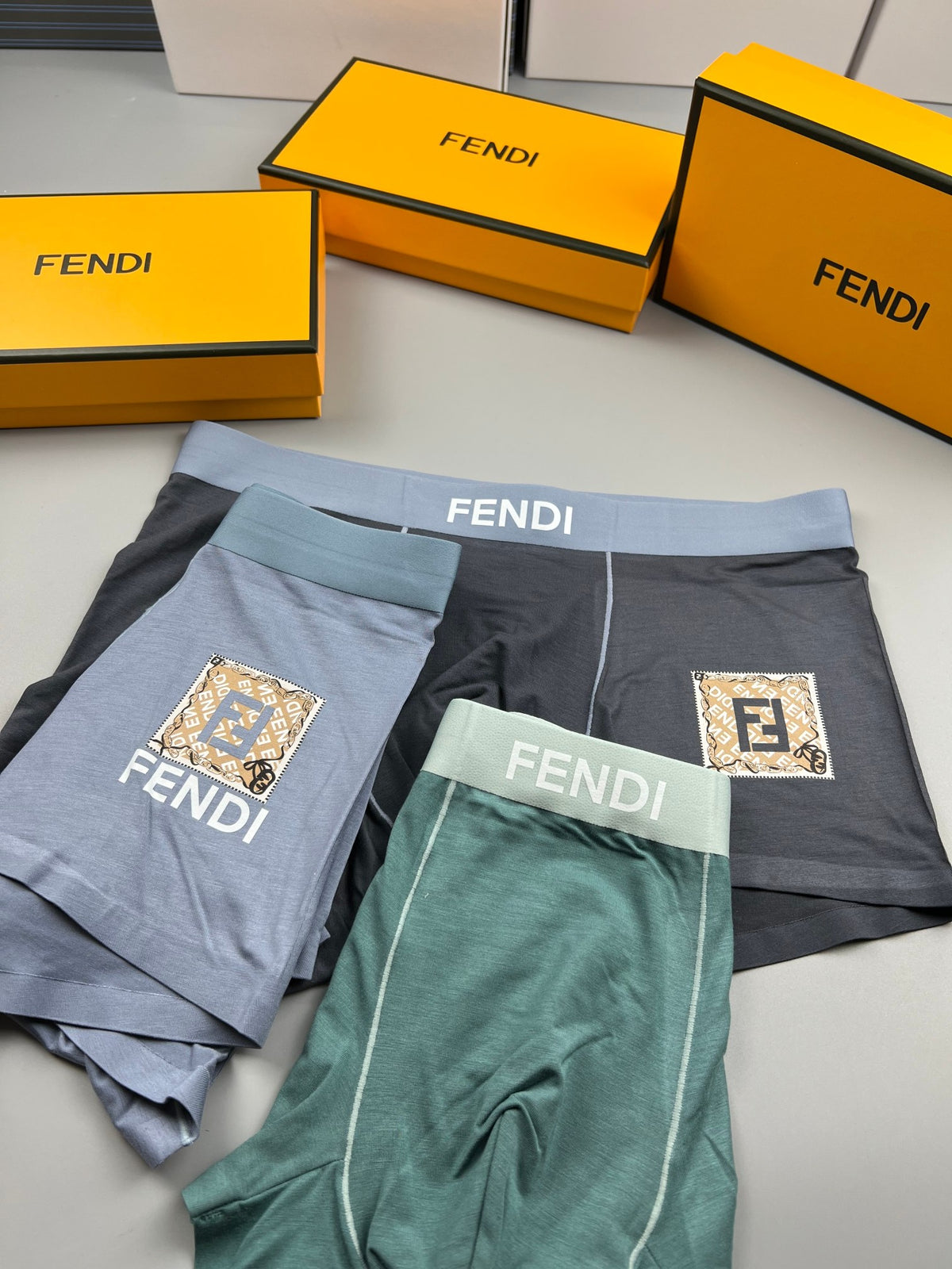Fendi Grey Small Gold Square Letter Boxer Briefs, image 7