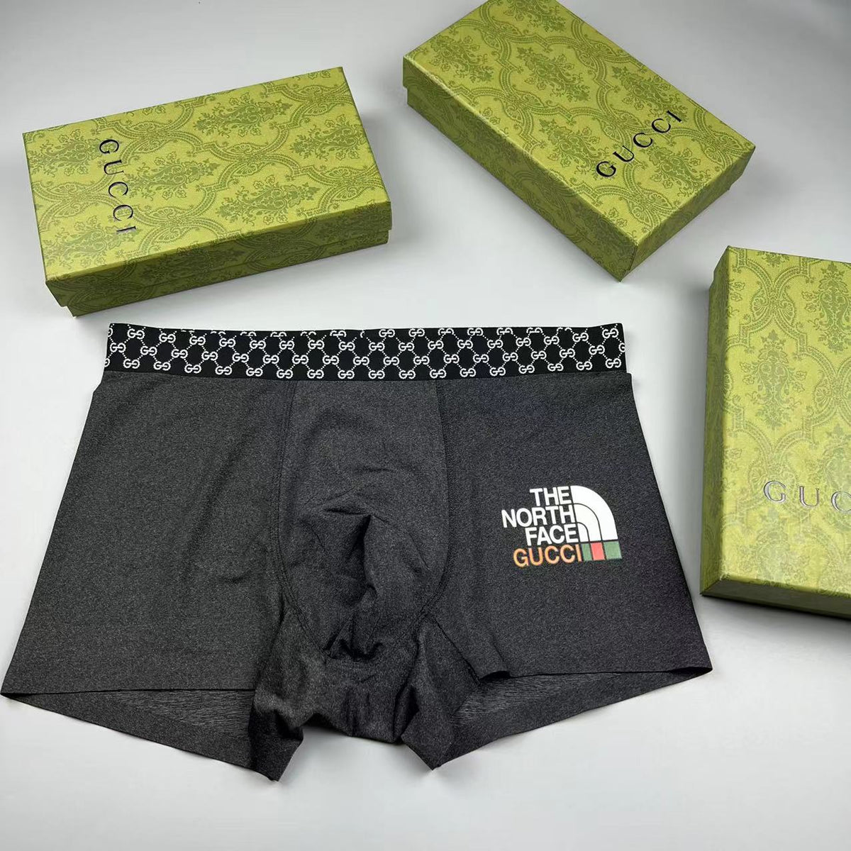Gucci Black Checker Waist Gold Emblem Boxer Briefs, image 1