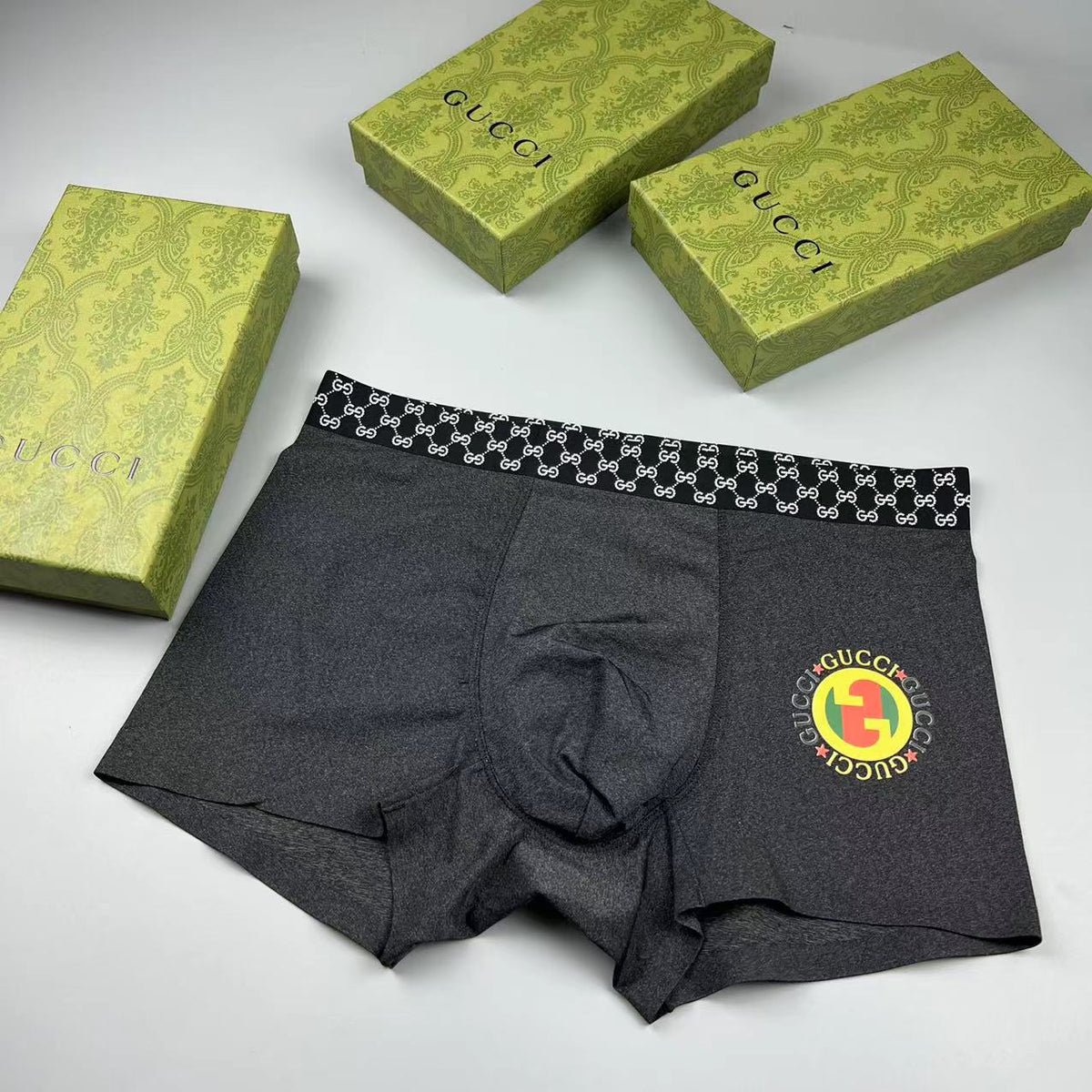 Gucci Black Checker Waist Crest Boxer Briefs, image 1