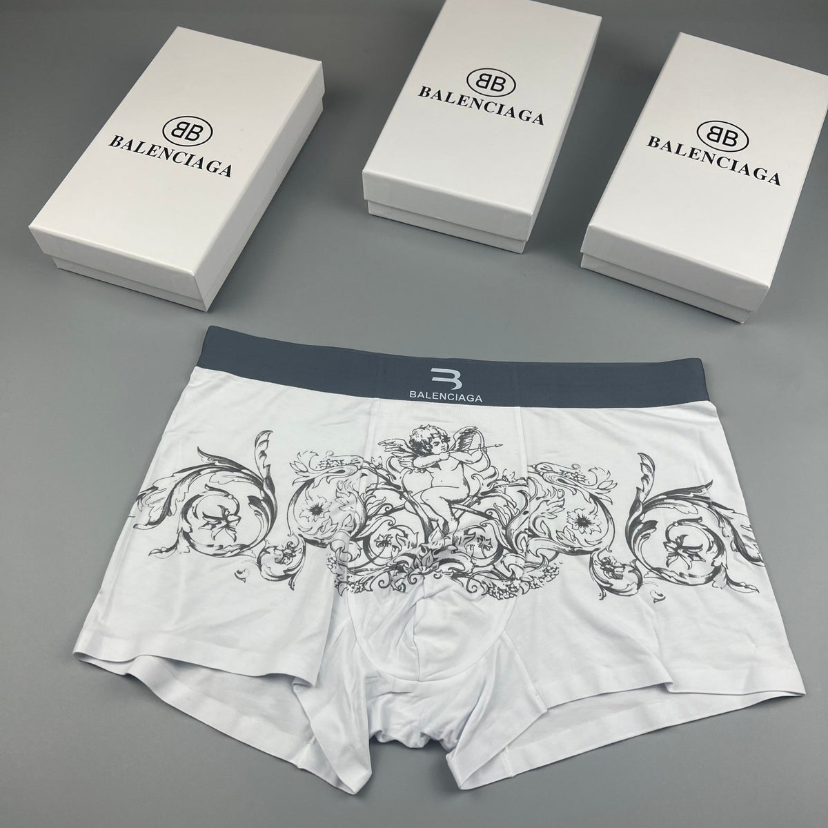 Balenciaga White Ornamental Fine Line Pattern Boxer Briefs, image 1