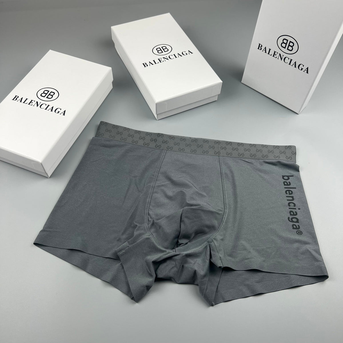 Balenciaga Black Checker Waist White Text Boxer Briefs, image 2