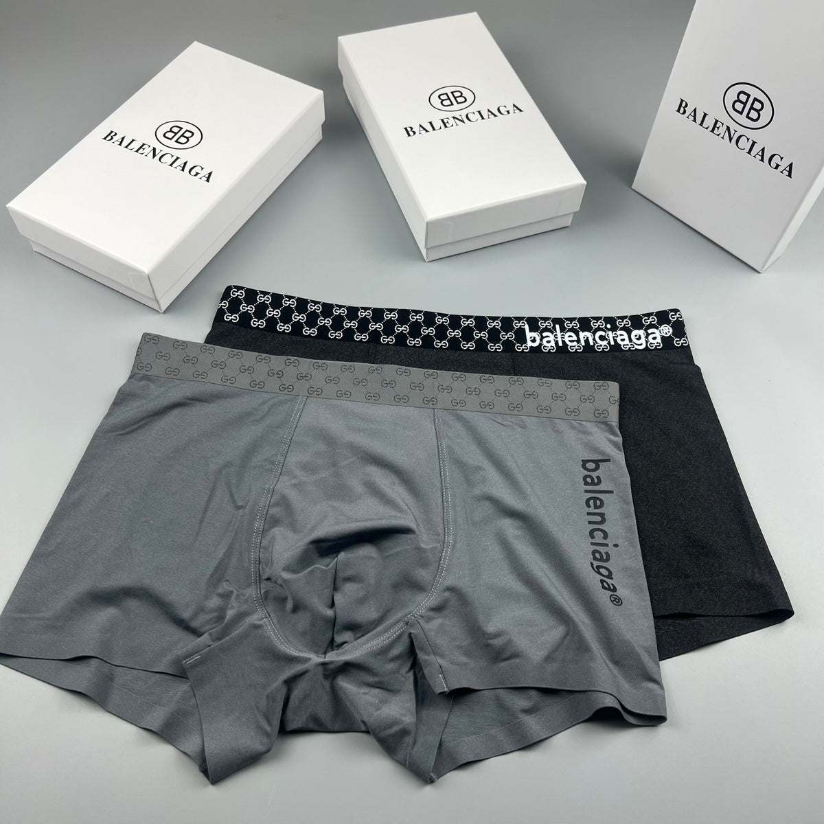 Balenciaga Black Checker Waist White Text Boxer Briefs, image 5