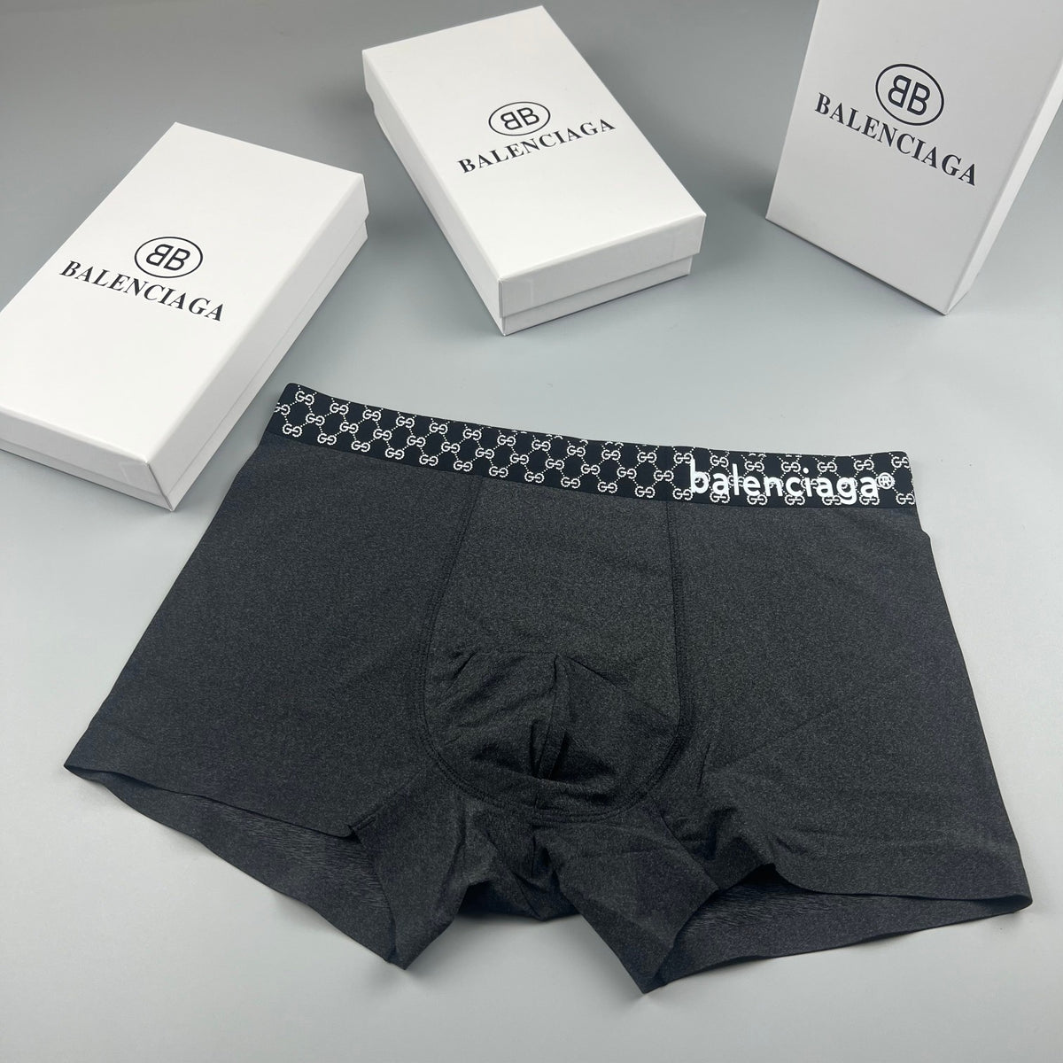 Balenciaga Black Checker Waist White Text Boxer Briefs, image 1