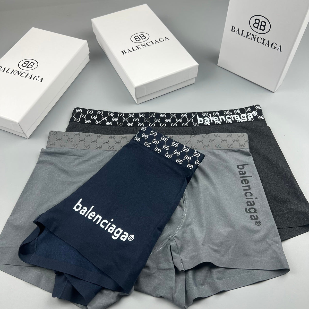 Balenciaga Black Checker Waist White Text Boxer Briefs, image 8
