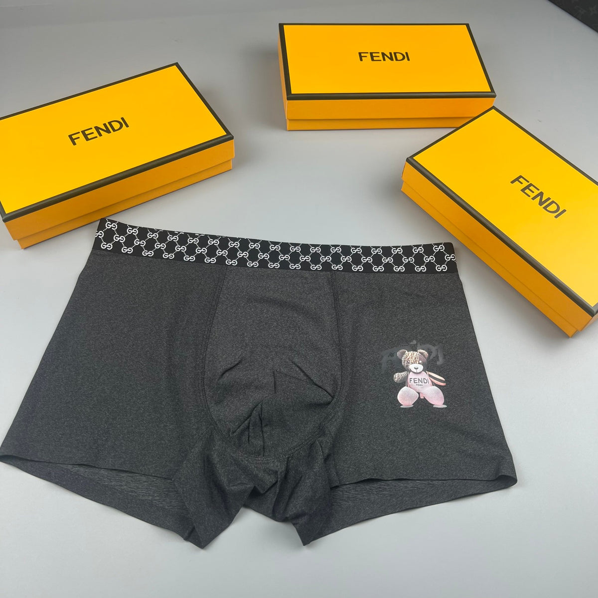 Fendi Grey Small Cartoon Face Boxer Briefs, image 3