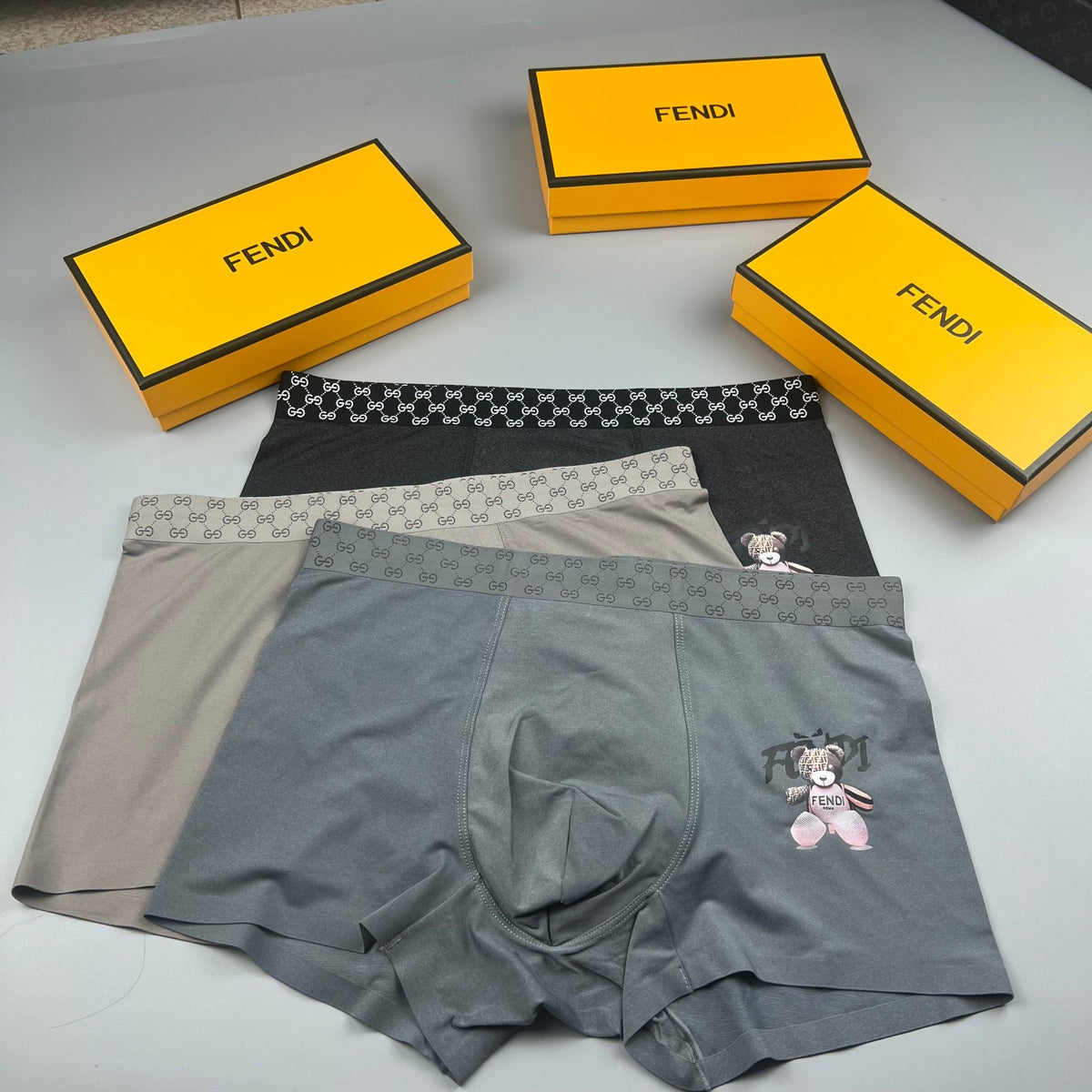 Fendi Grey Small Cartoon Face Boxer Briefs, image 6