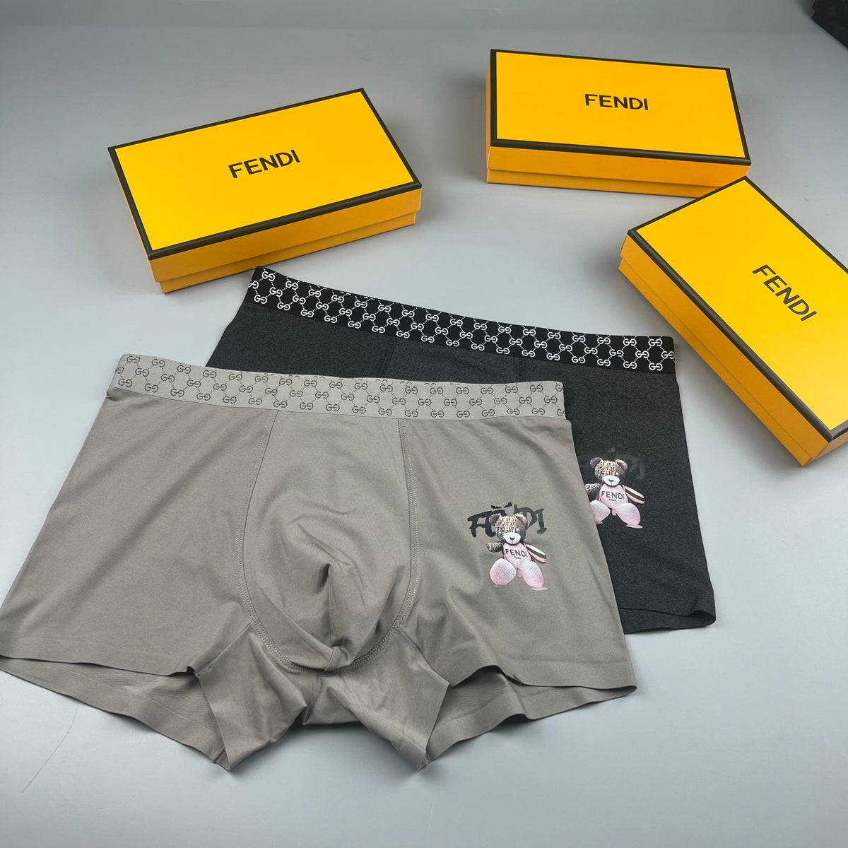Fendi Grey Small Cartoon Face Boxer Briefs, image 5