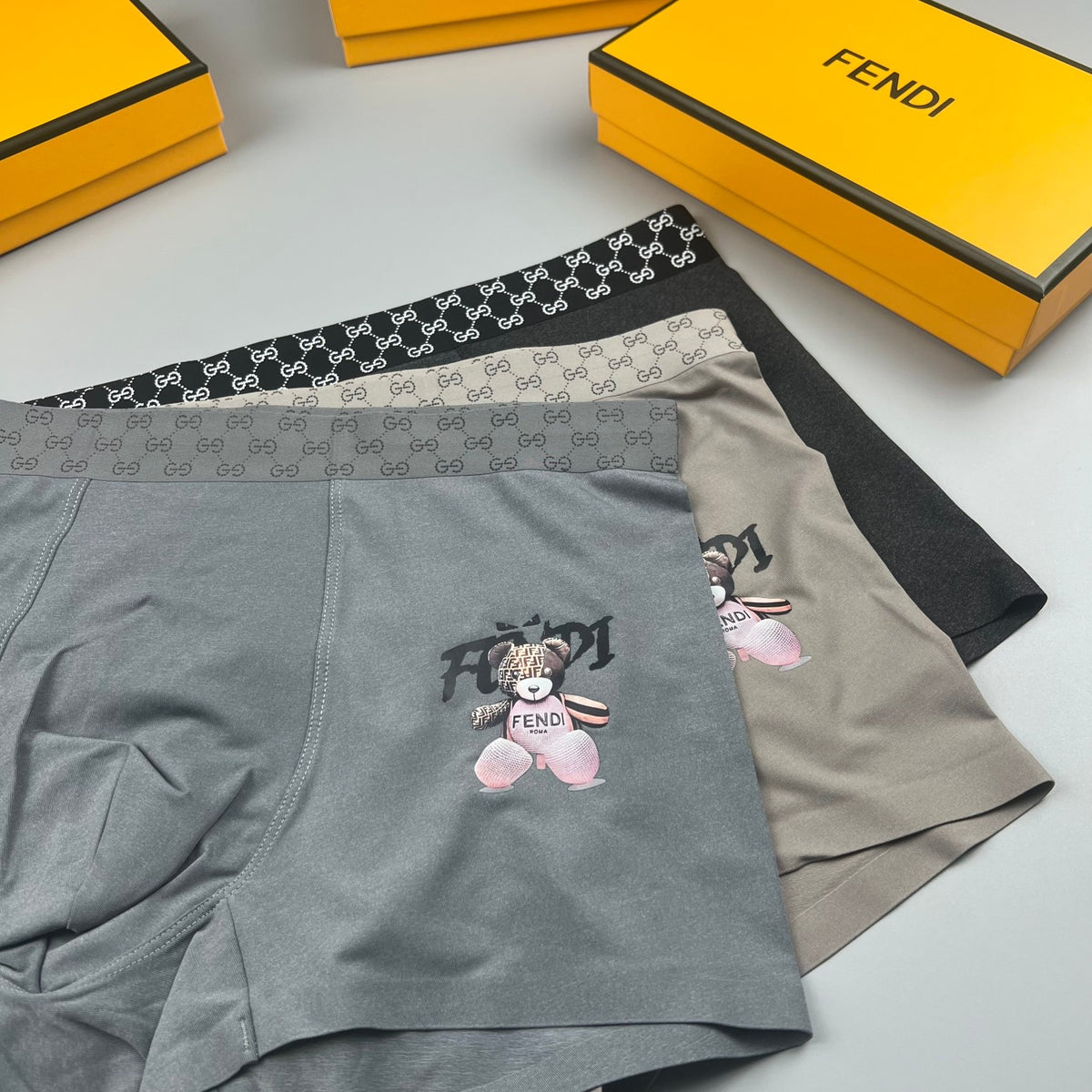 Fendi Grey Small Cartoon Face Boxer Briefs, image 7