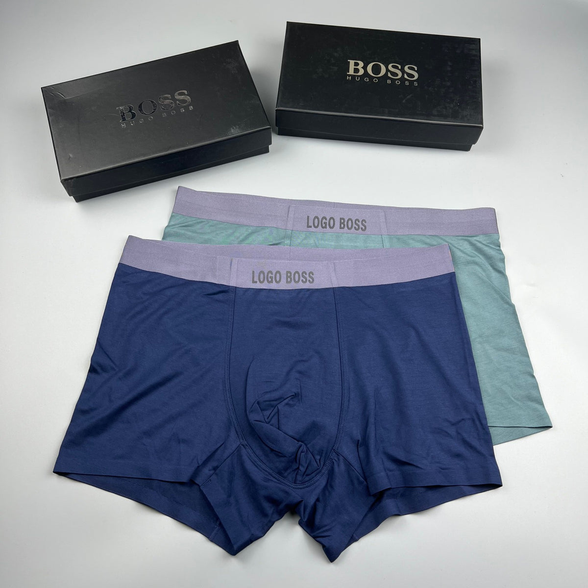 BOSS Plain Dark Boxer Briefs with Tonal Band, gallery image 4