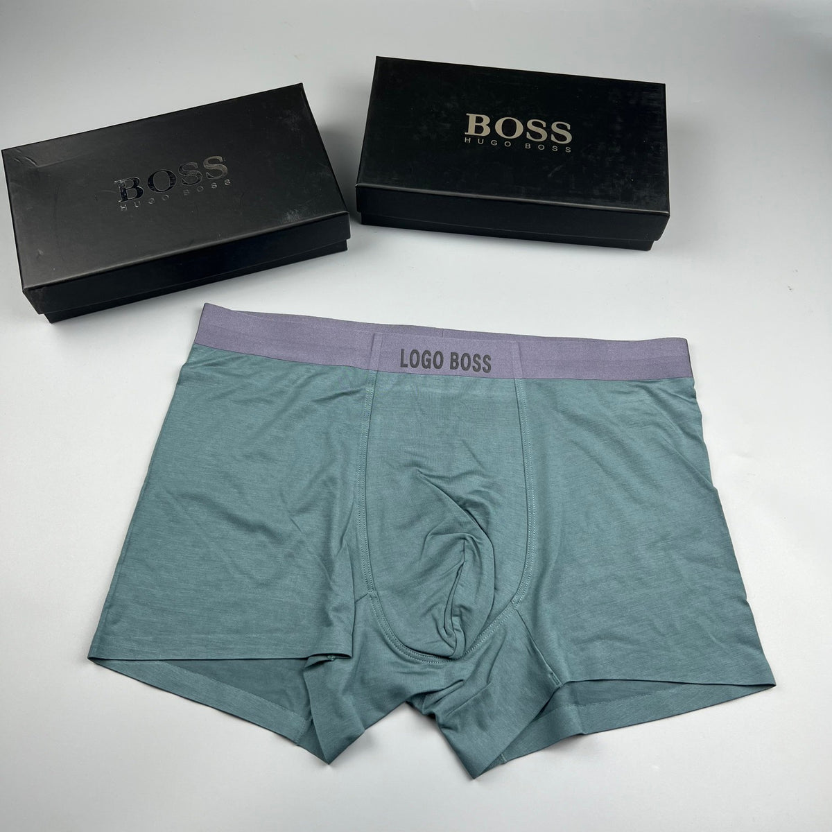 BOSS Plain Dark Boxer Briefs with Tonal Band, gallery image 3