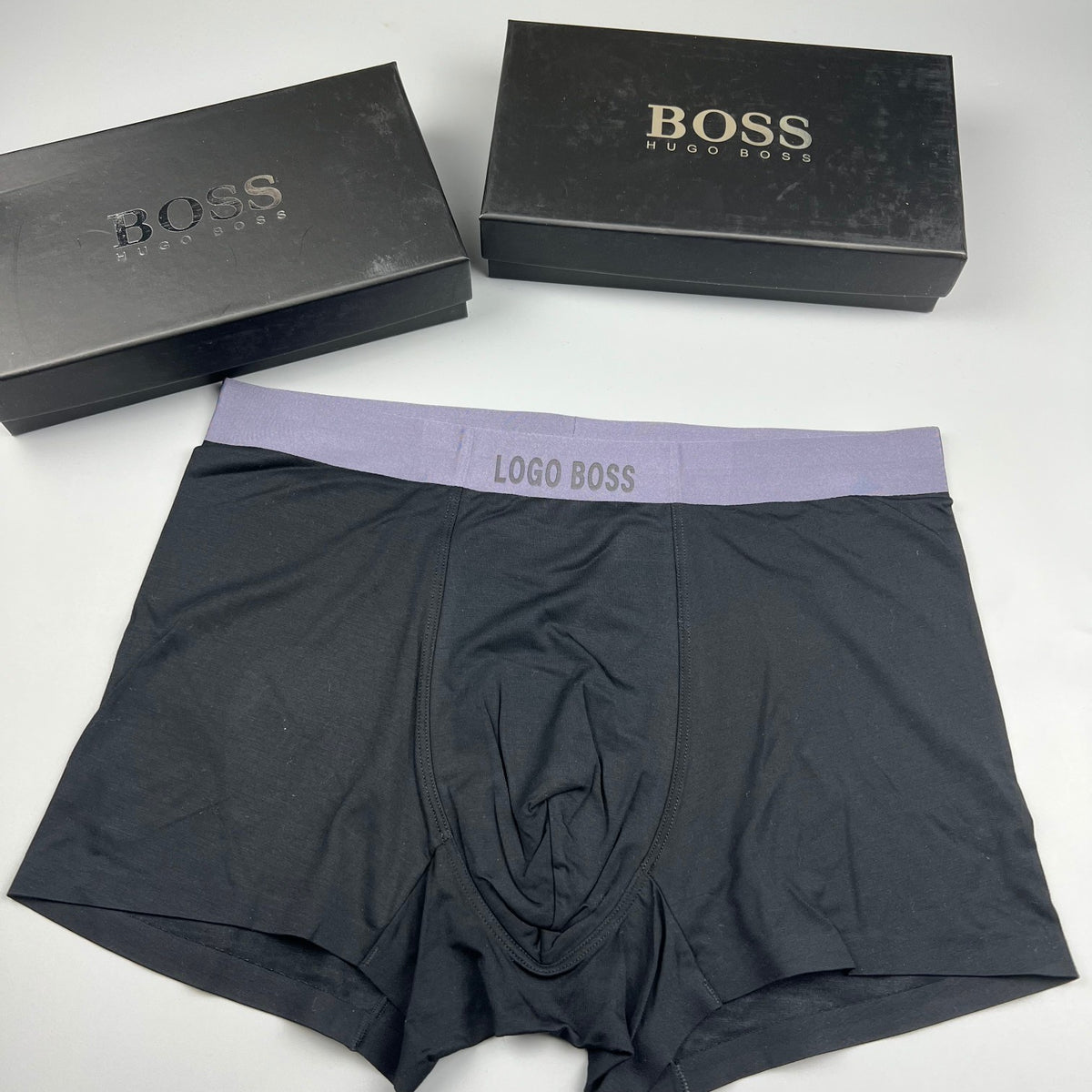BOSS Plain Dark Boxer Briefs with Tonal Band, gallery image 1
