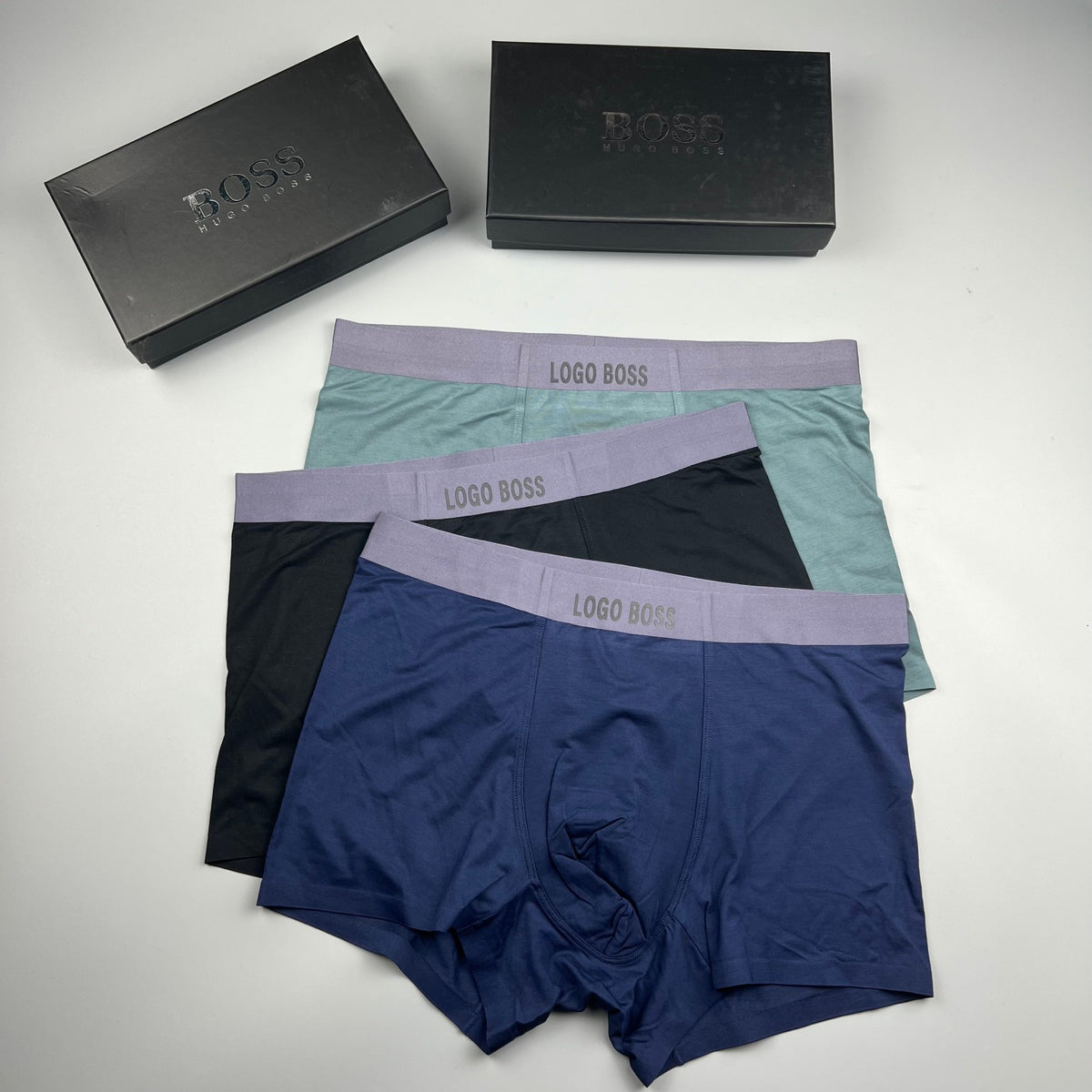 BOSS Plain Dark Boxer Briefs with Tonal Band, gallery image 6