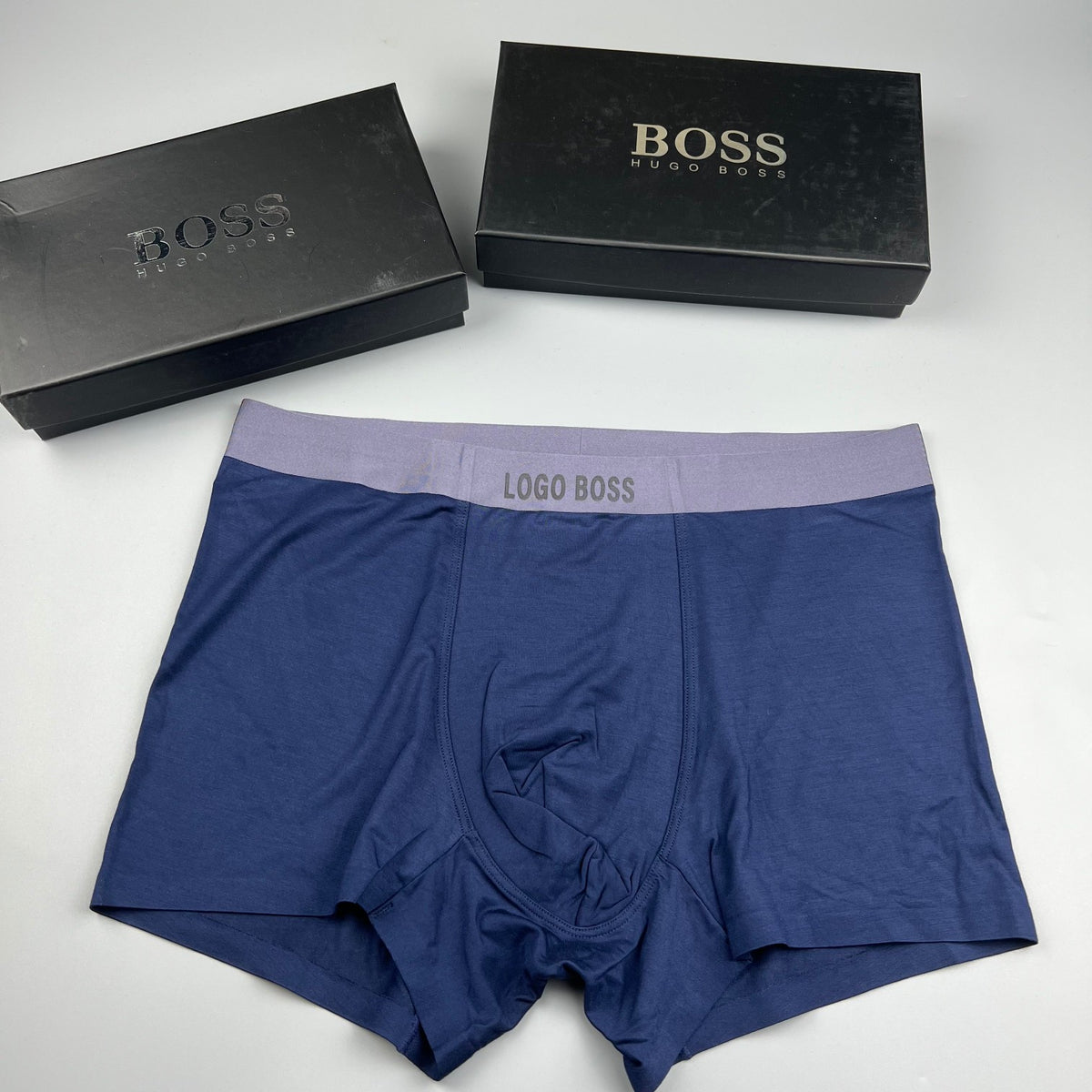 BOSS Plain Dark Boxer Briefs with Tonal Band, gallery image 2