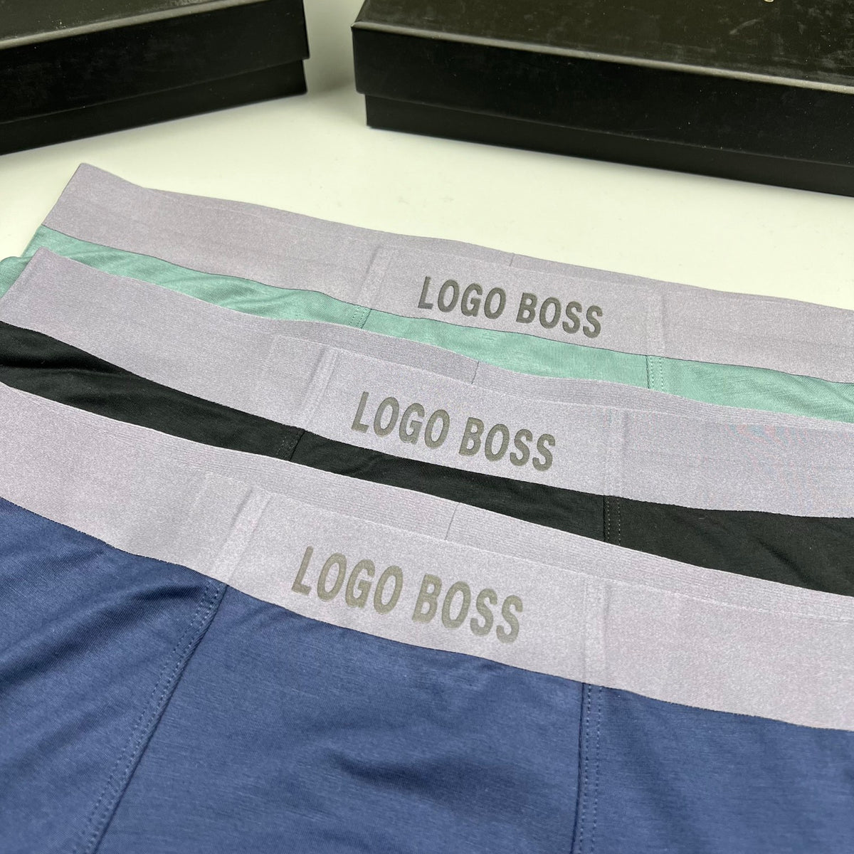 BOSS Plain Dark Boxer Briefs with Tonal Band, gallery image 8