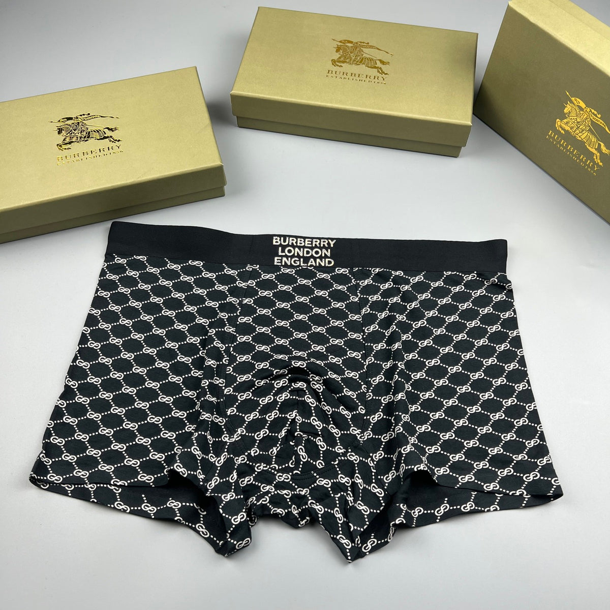 Burberry Black White Repeating Geometric Print Boxer Briefs, image 1