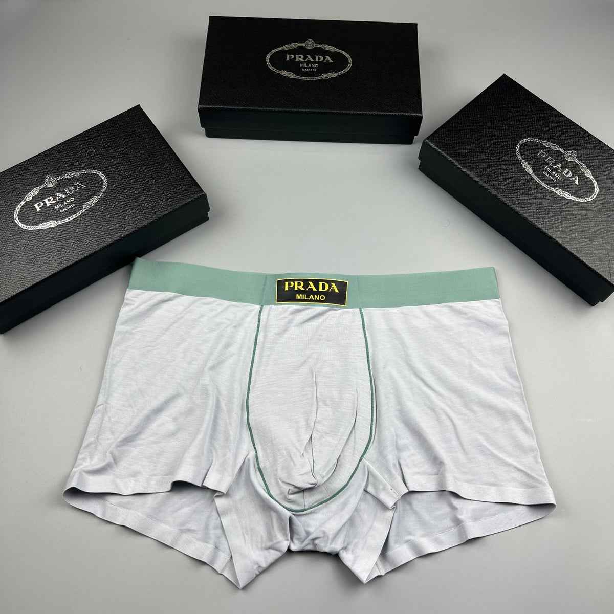 Prada White Mint Gold Waist Patch Boxer Briefs, image 1
