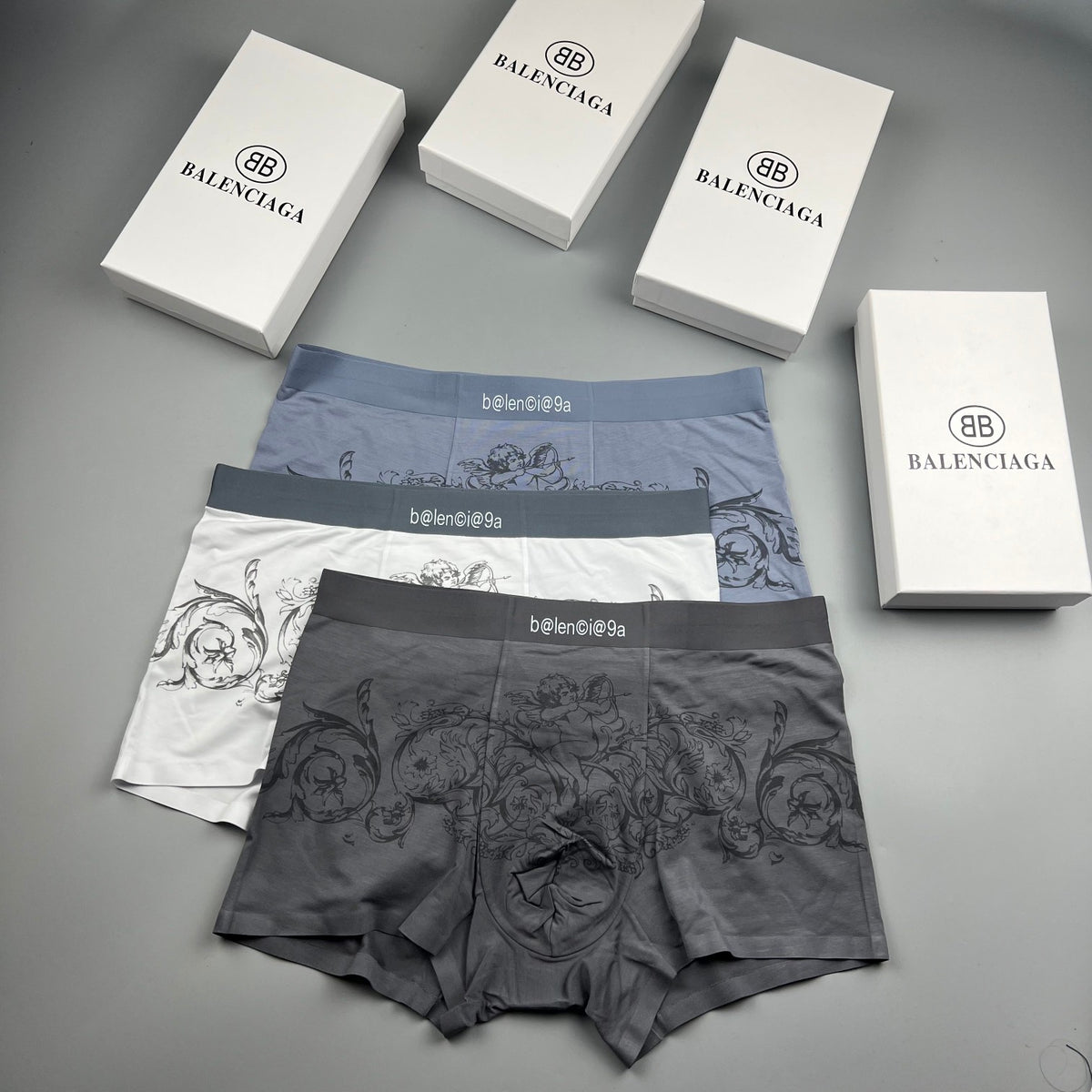 Balenciaga White Black Ornamental Line Print Boxer Briefs, image 6