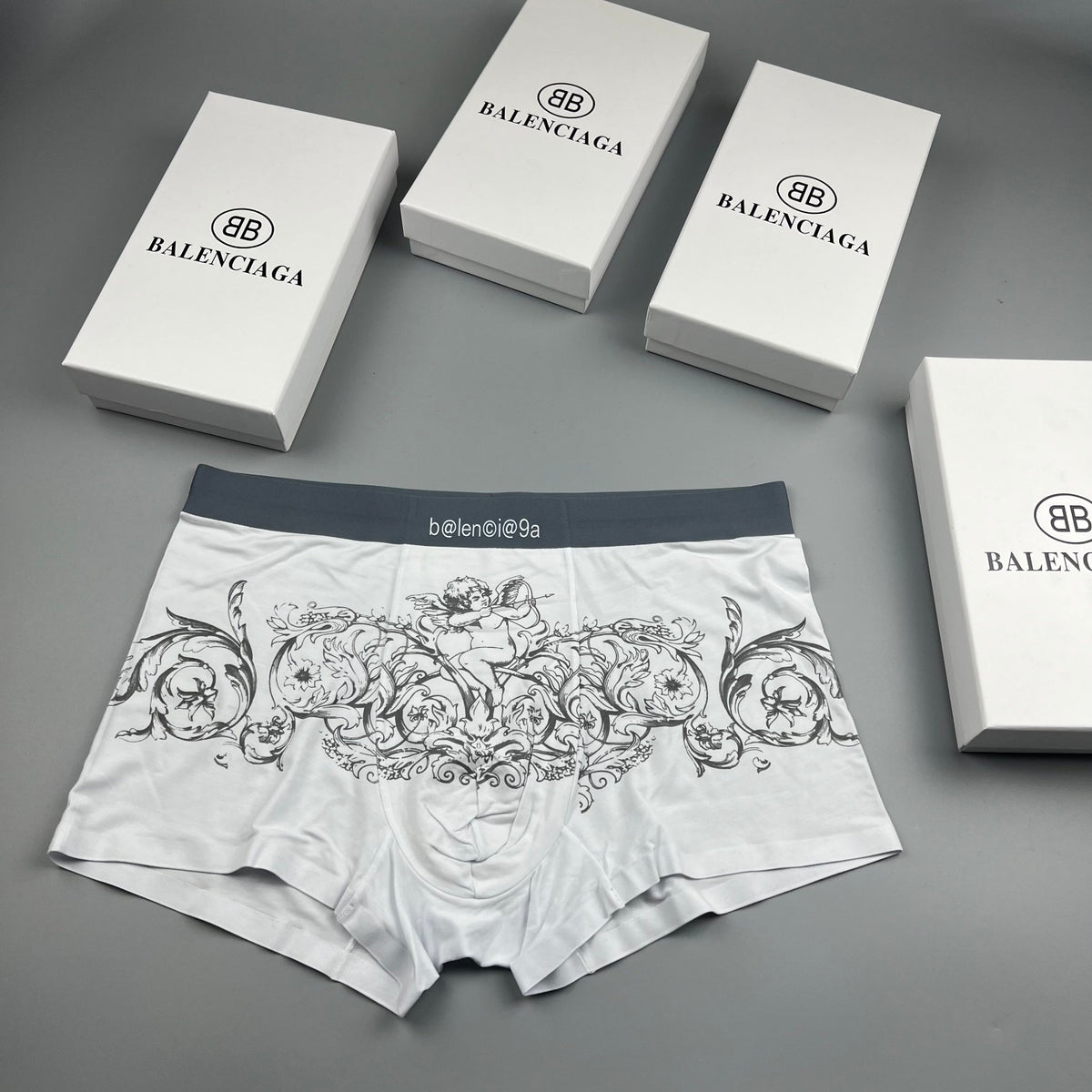Balenciaga White Black Ornamental Line Print Boxer Briefs, image 1
