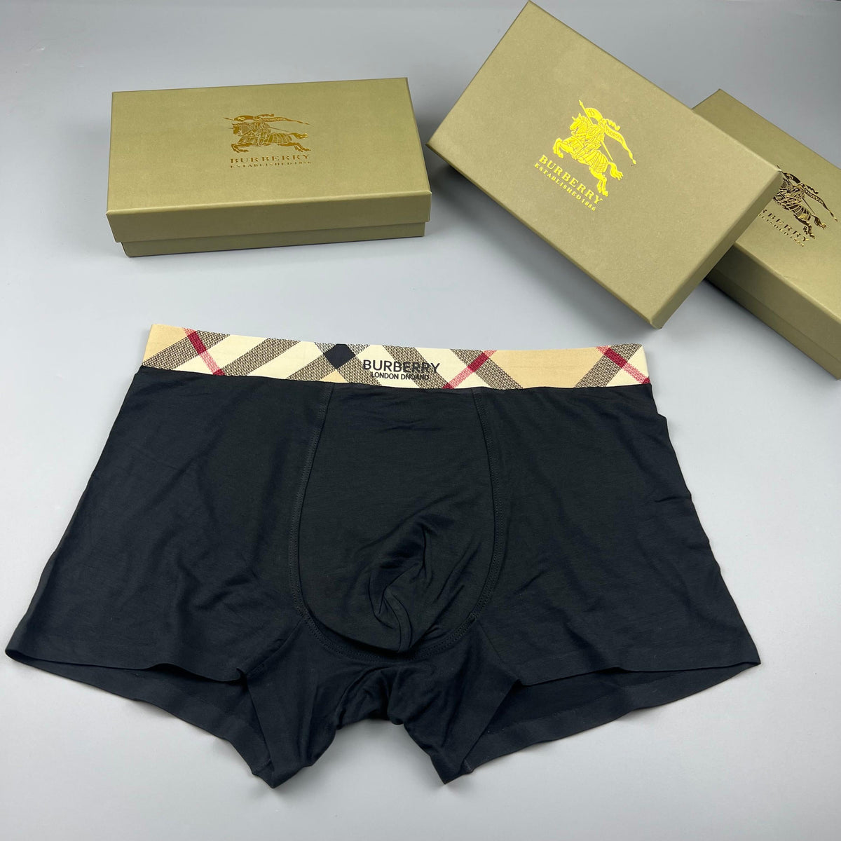 Burberry Grey Cream Diagonal Check Waist Boxer Briefs, image 3