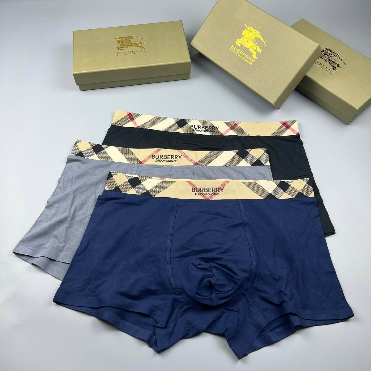 Burberry Grey Cream Diagonal Check Waist Boxer Briefs, image 5