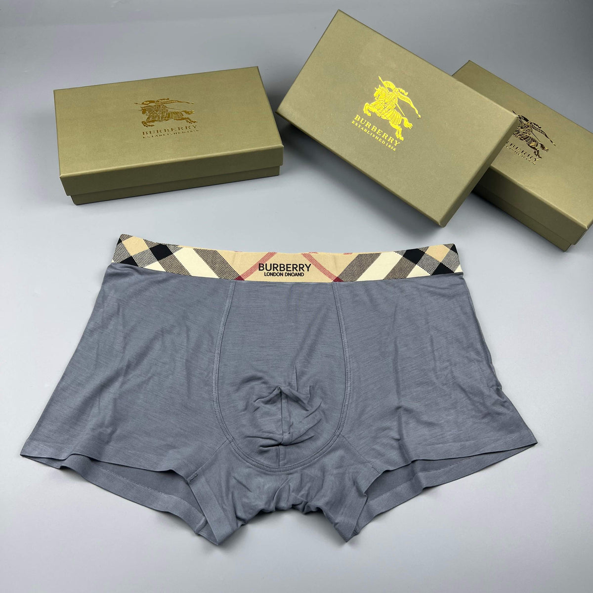 Burberry Grey Cream Diagonal Check Waist Boxer Briefs, image 1