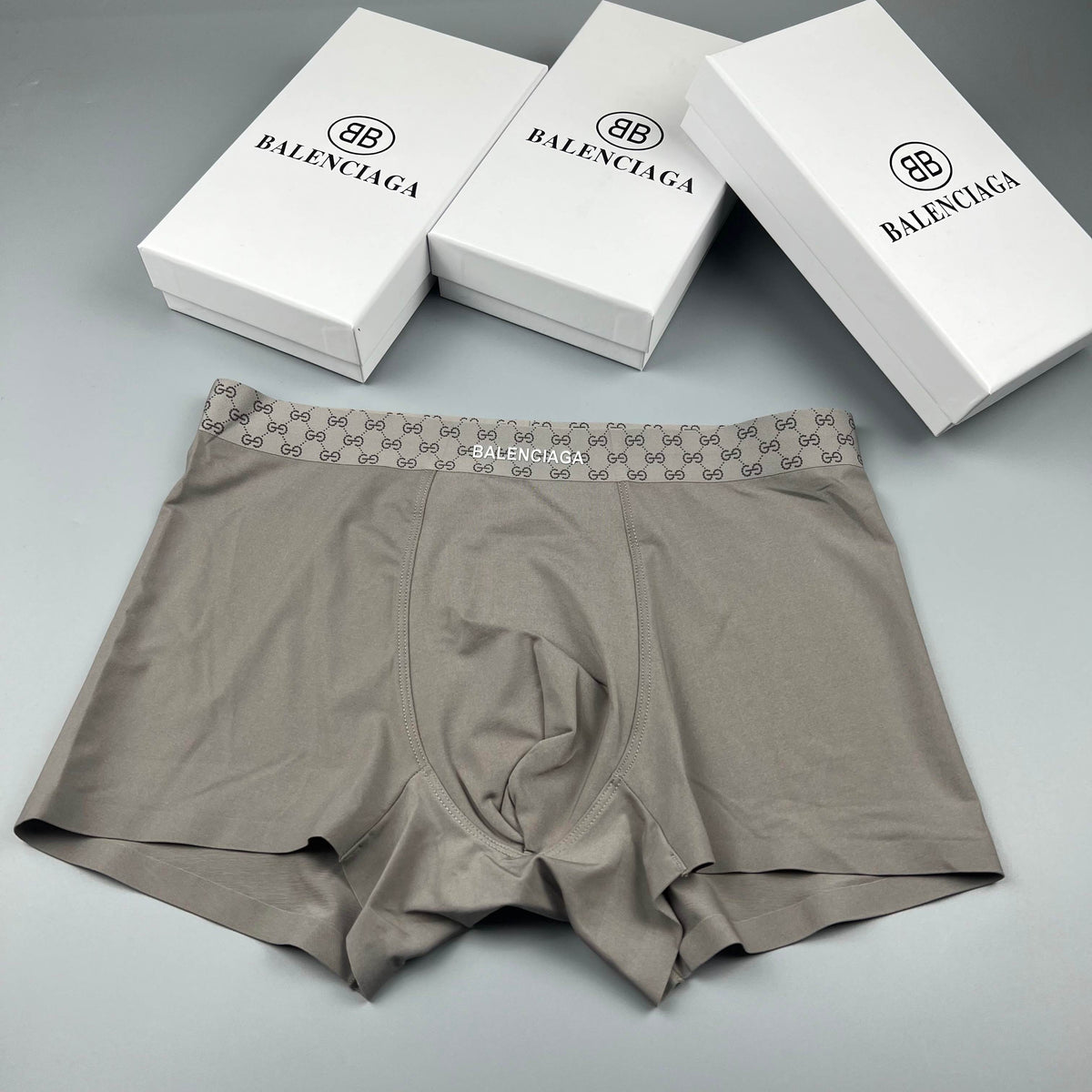 Balenciaga Grey Tonal Checker Waist Boxer Briefs, image 3