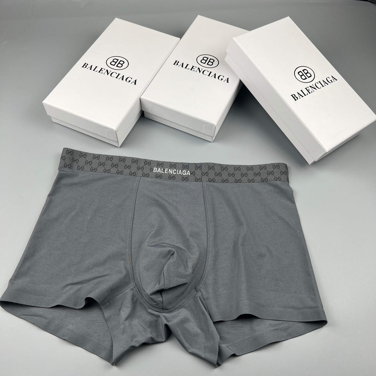 Balenciaga Grey Tonal Checker Waist Boxer Briefs, image 1