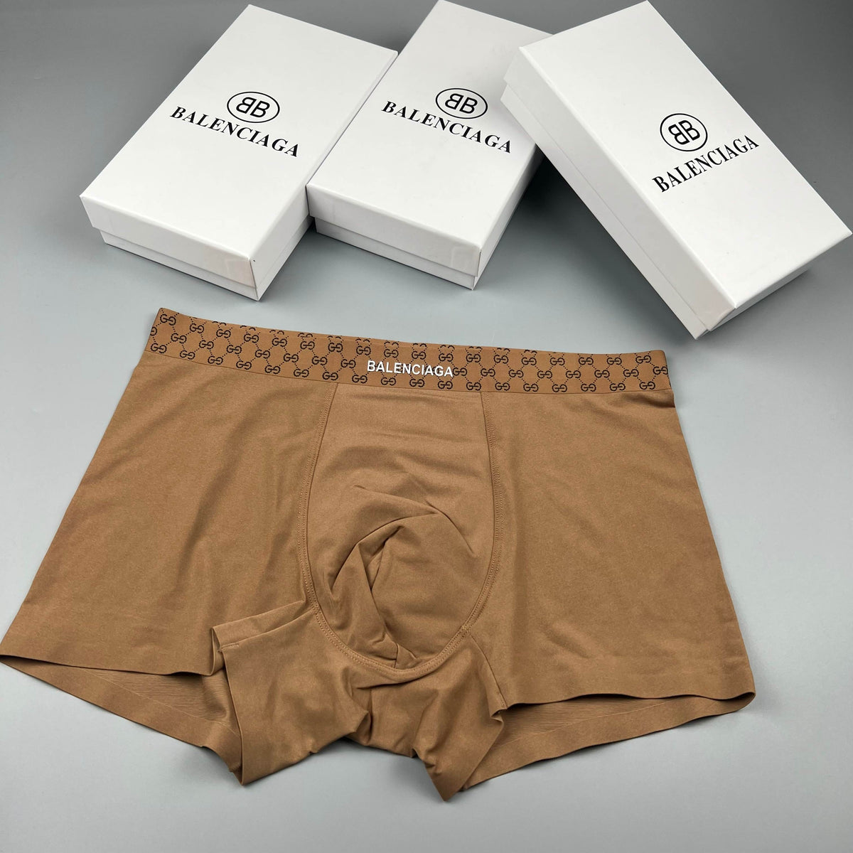 Balenciaga Grey Tonal Checker Waist Boxer Briefs, image 2