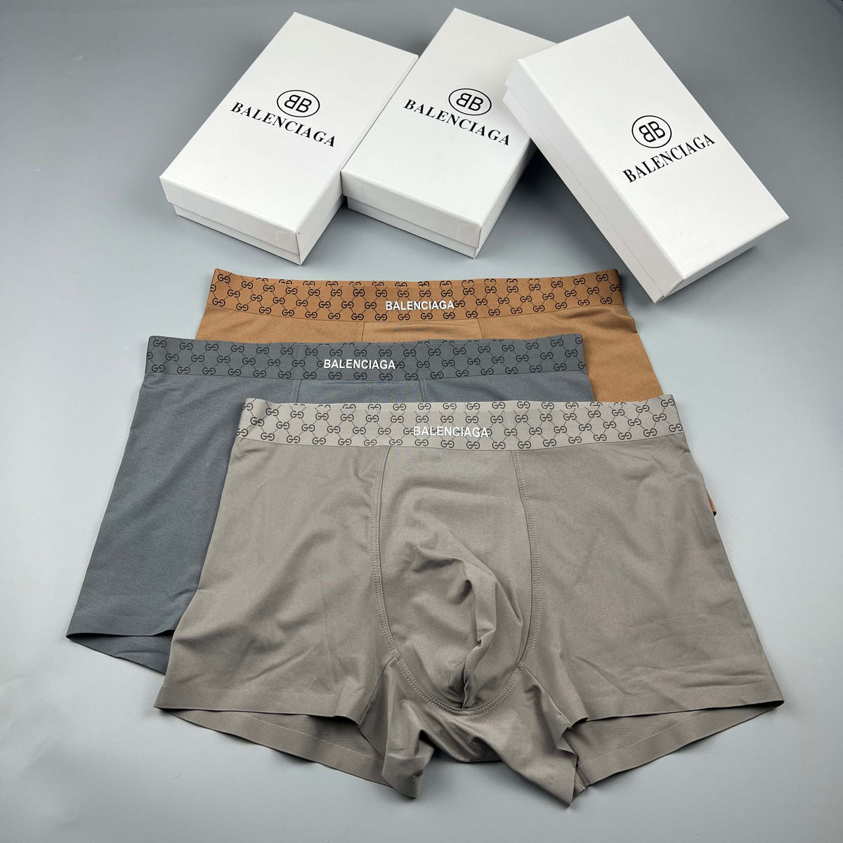 Balenciaga Grey Tonal Checker Waist Boxer Briefs, image 6