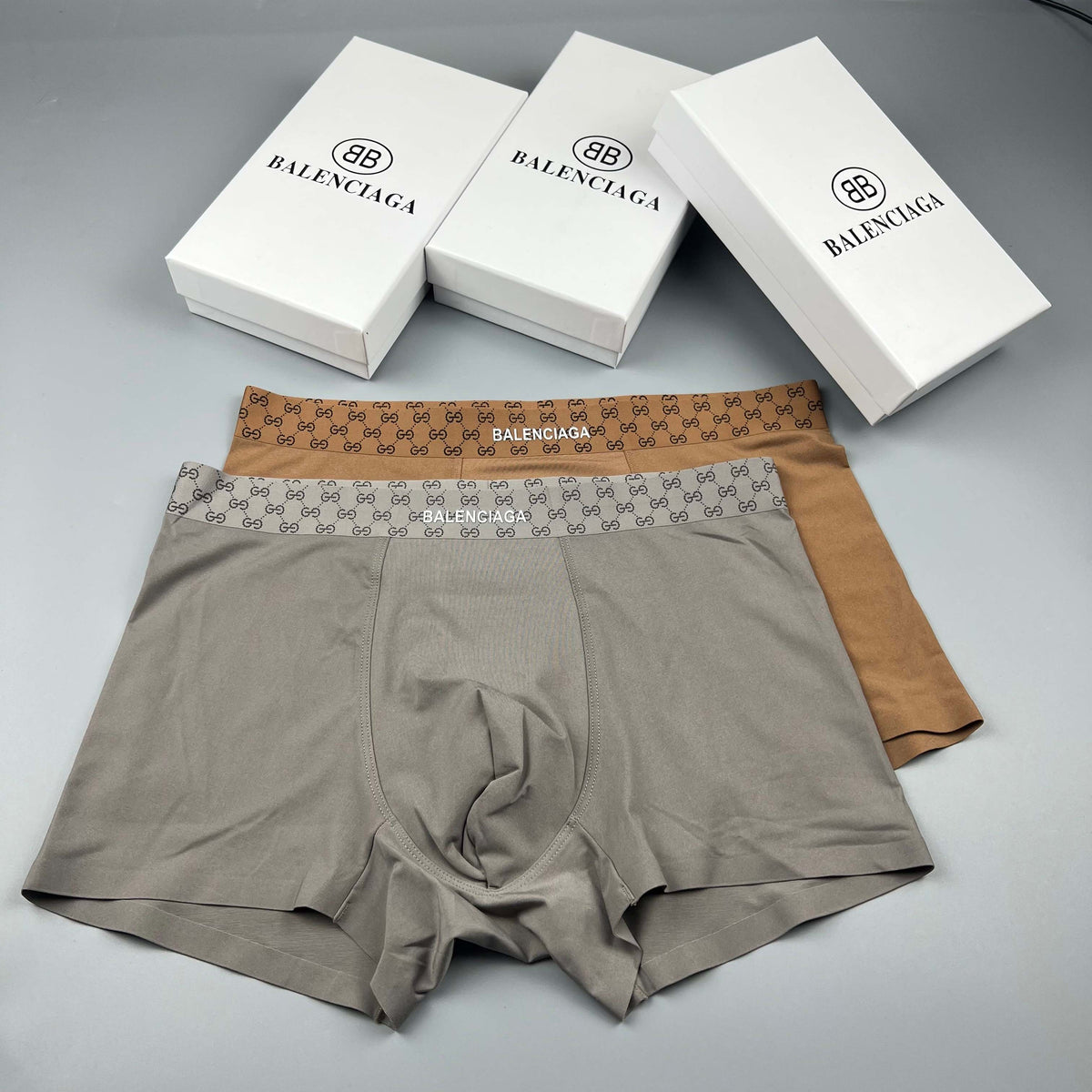 Balenciaga Grey Tonal Checker Waist Boxer Briefs, image 4